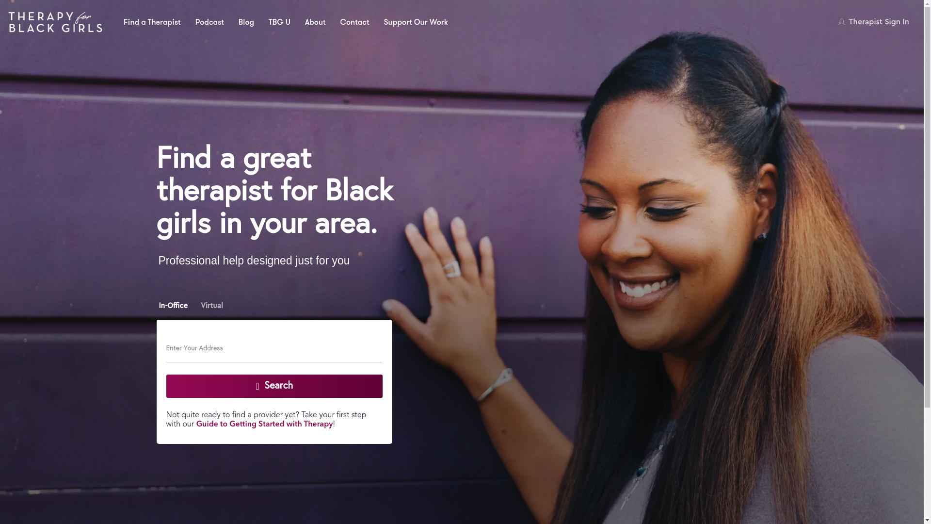 website screenshot of https://providers.therapyforblackgirls.com/?_ga=2.82136086.104214136.1760917909-1438985241.1760917909