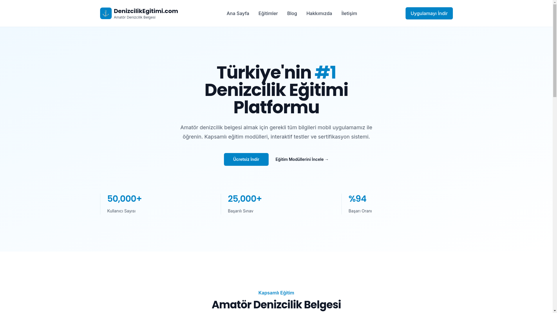 website screenshot of https://denizcilikegitimleri.com/