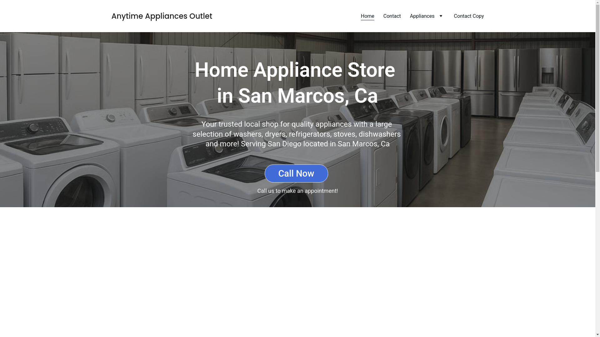 website screenshot of https://anytimeappliancesoutlet.com/