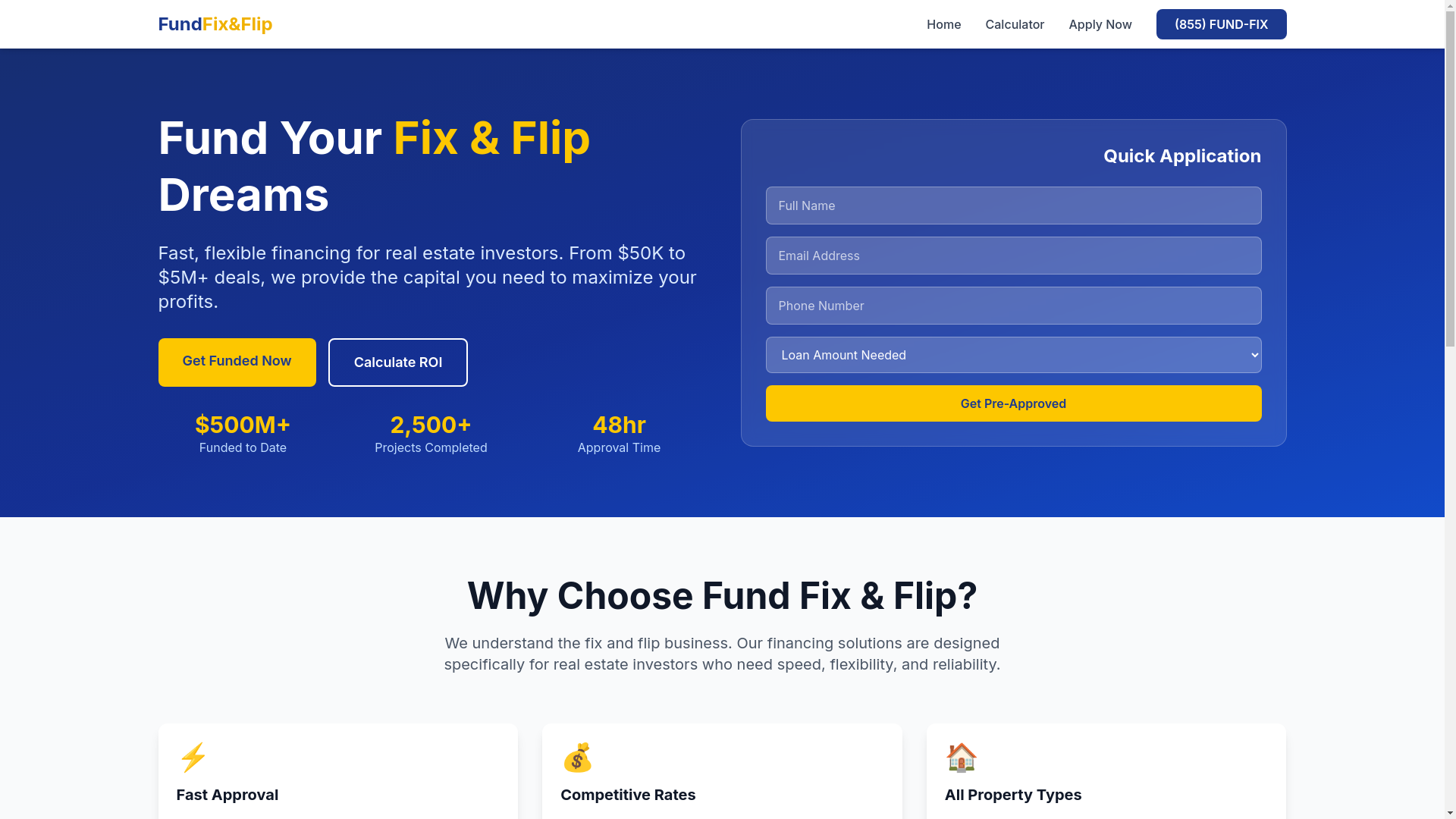website screenshot of https://fundyourfixandflip.com/