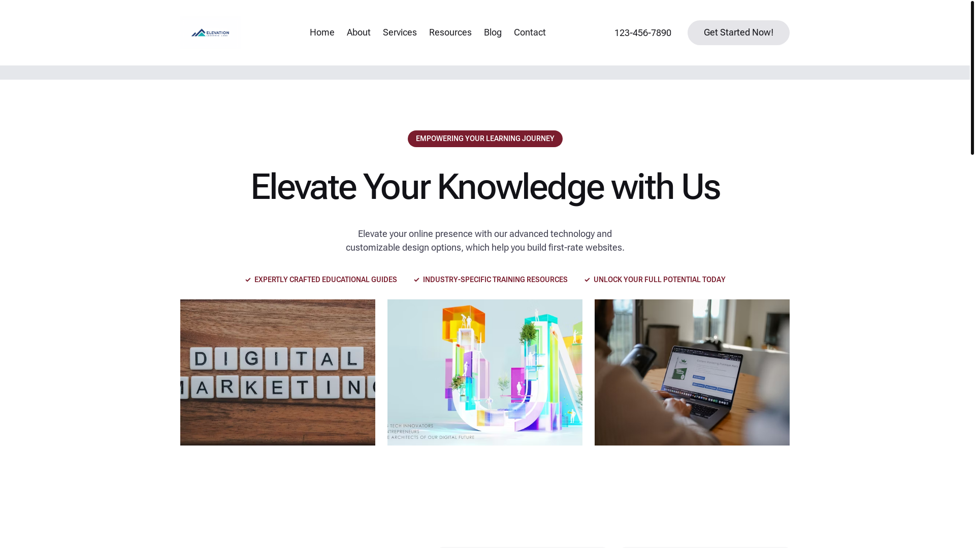 website screenshot of https://elevationlearninglabs.com/