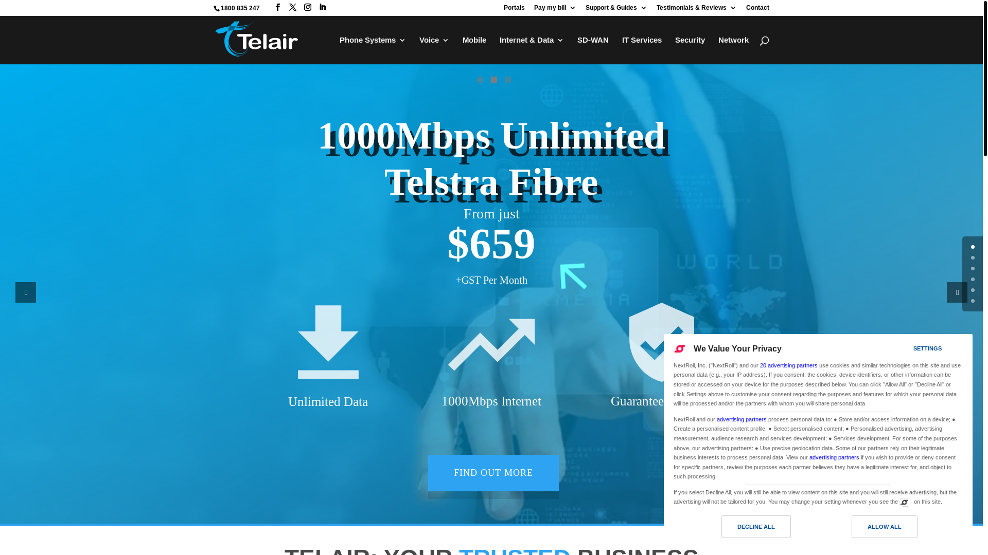 website screenshot of https://www.telair.com.au/