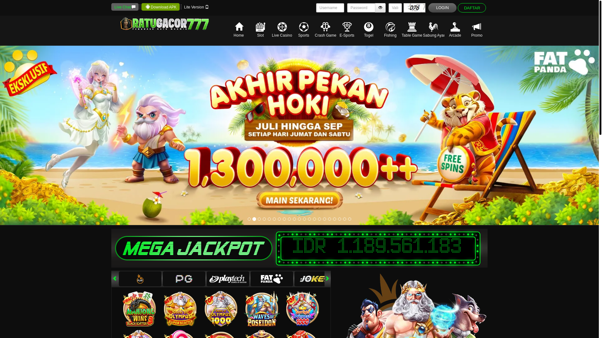 website screenshot of https://ratugacor777lek.com/