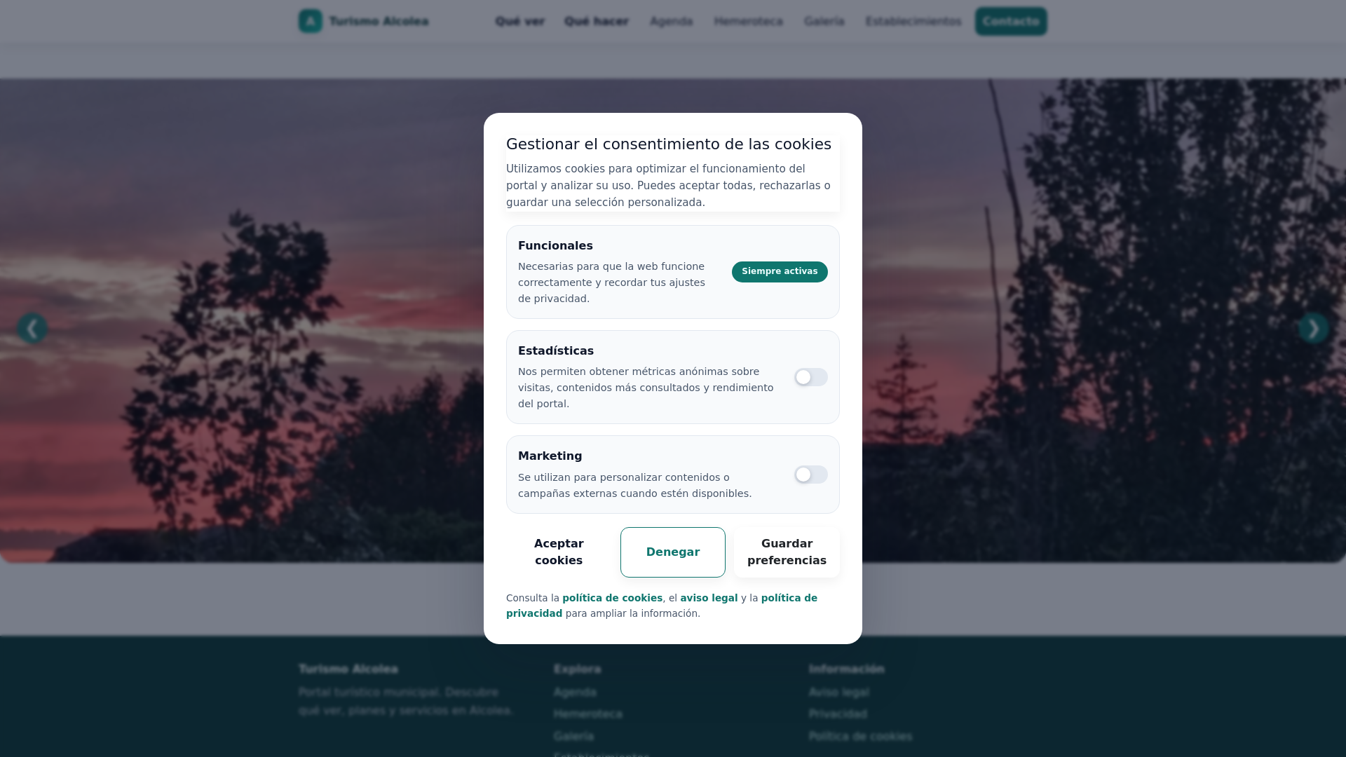 website screenshot of https://turismoalcoleadelpinar.es/