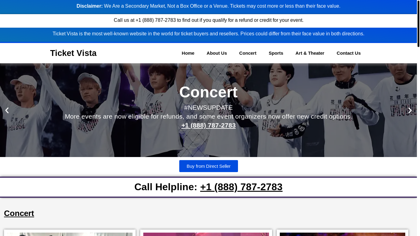website screenshot of https://ticketvista.store/