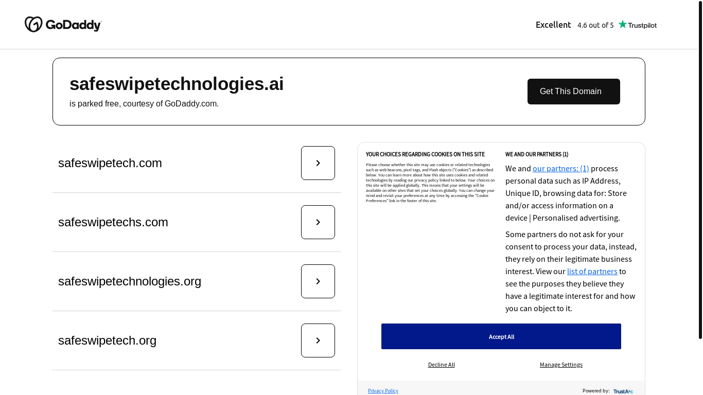 website screenshot of https://safeswipetechnologies.ai/