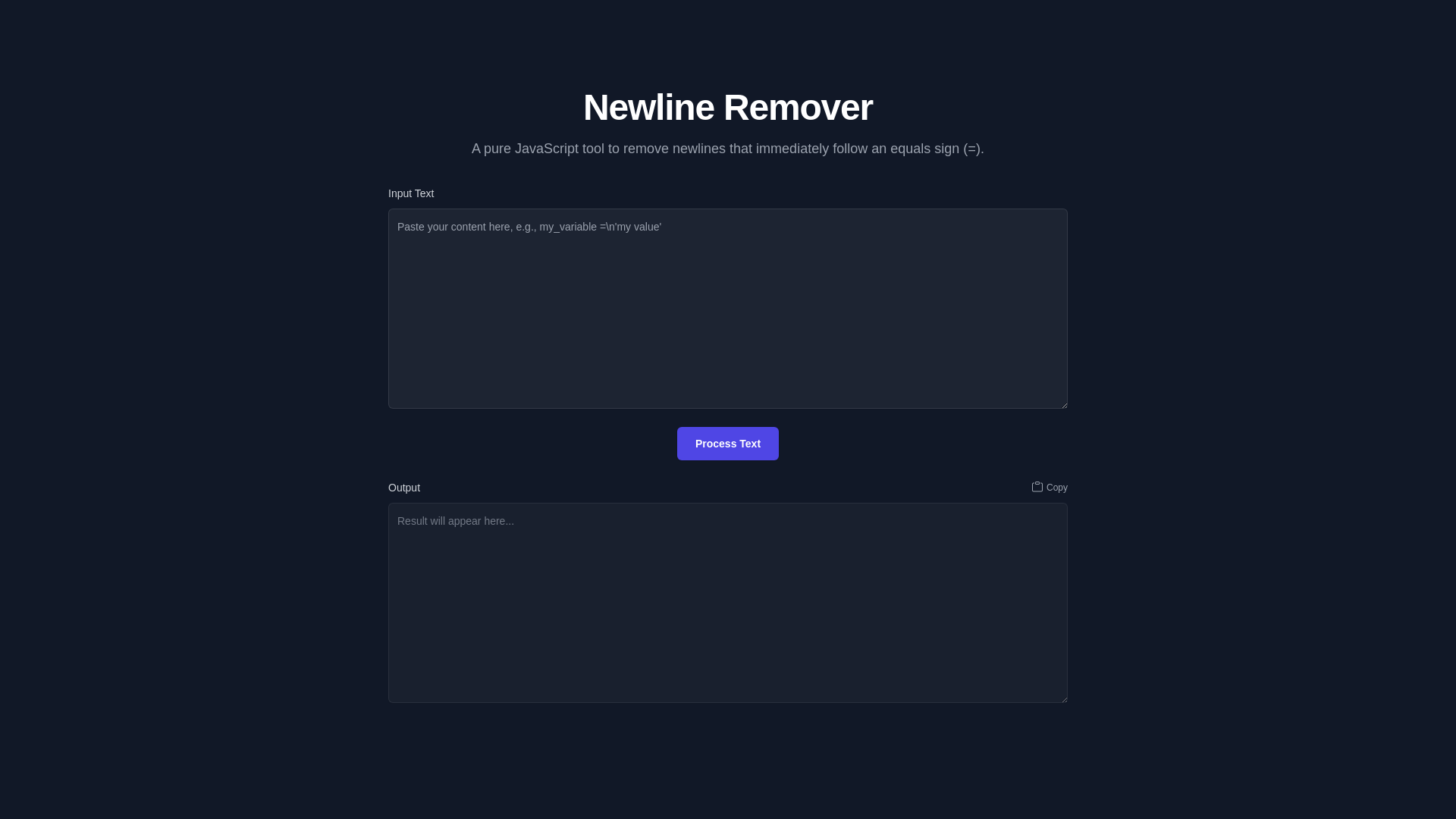 website screenshot of https://newlines-after-equals-remover.pages.dev/