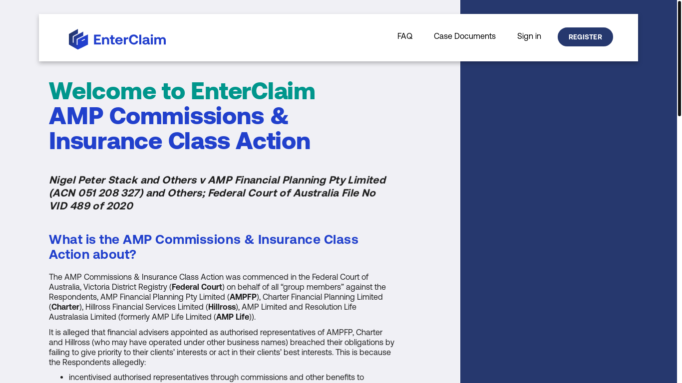 website screenshot of https://ampcommissionsclassaction.enterclaim.com/