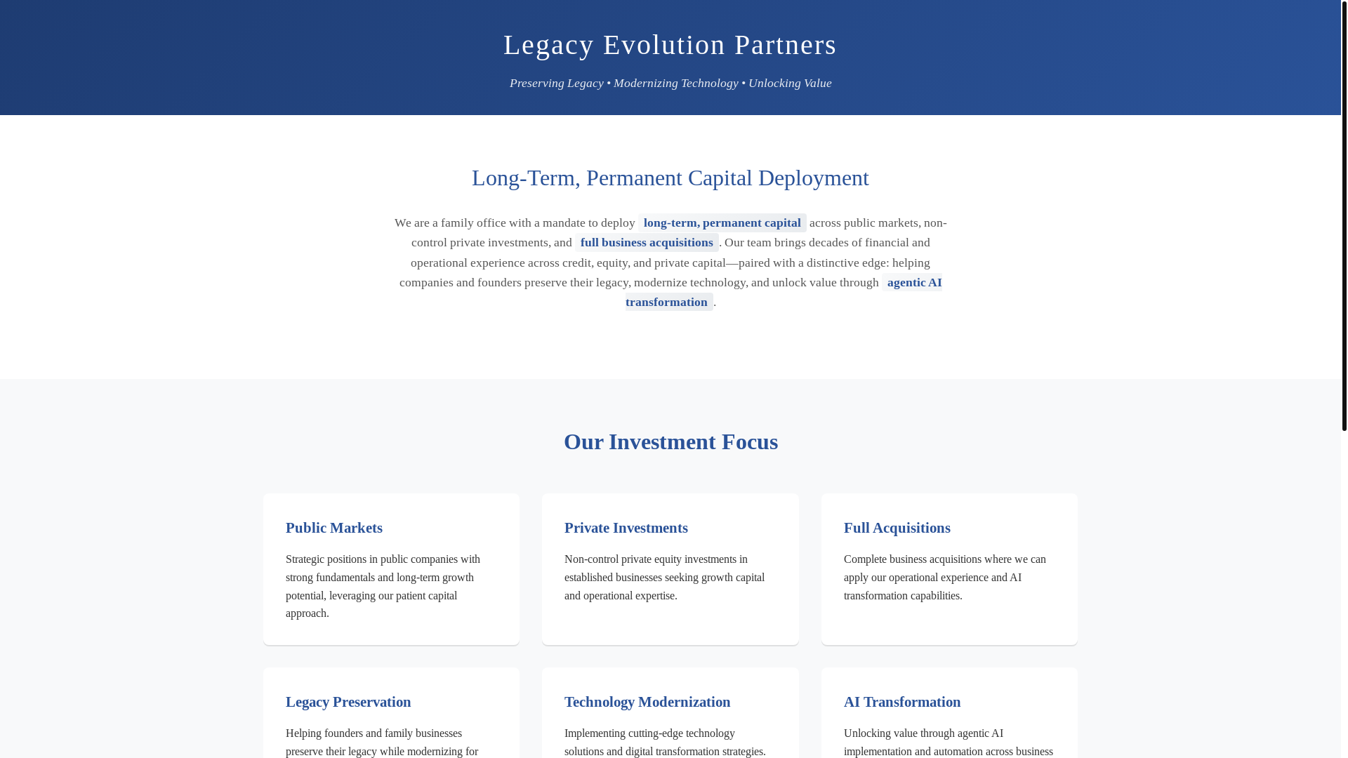 website screenshot of https://legacyevp.com/