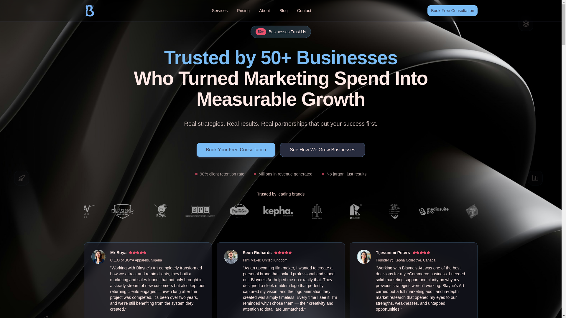 website screenshot of https://blaynesart.com/