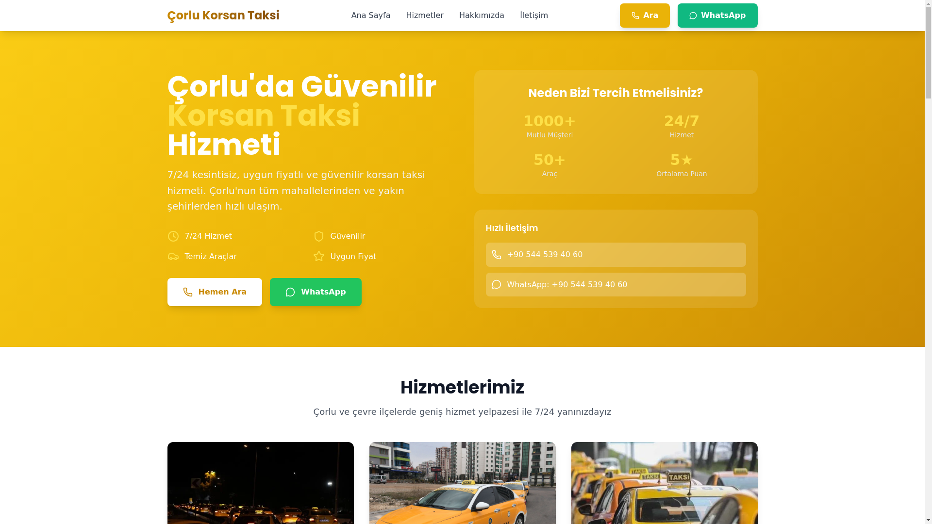 website screenshot of https://corlukorsantaksi.com.tr/