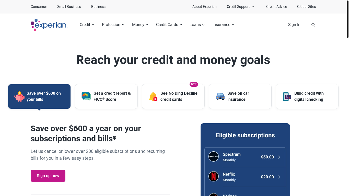 website screenshot of https://experian.com/