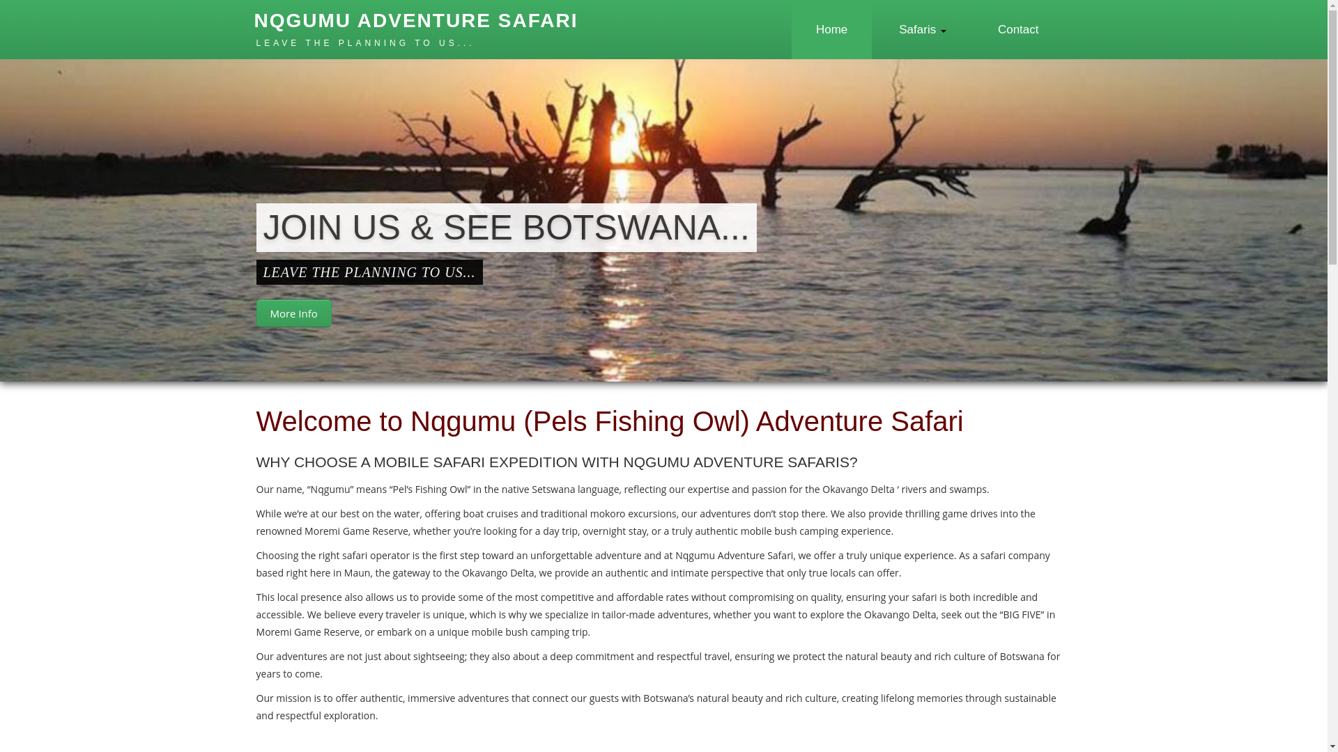 website screenshot of https://nqgumuadventuresafari.com/