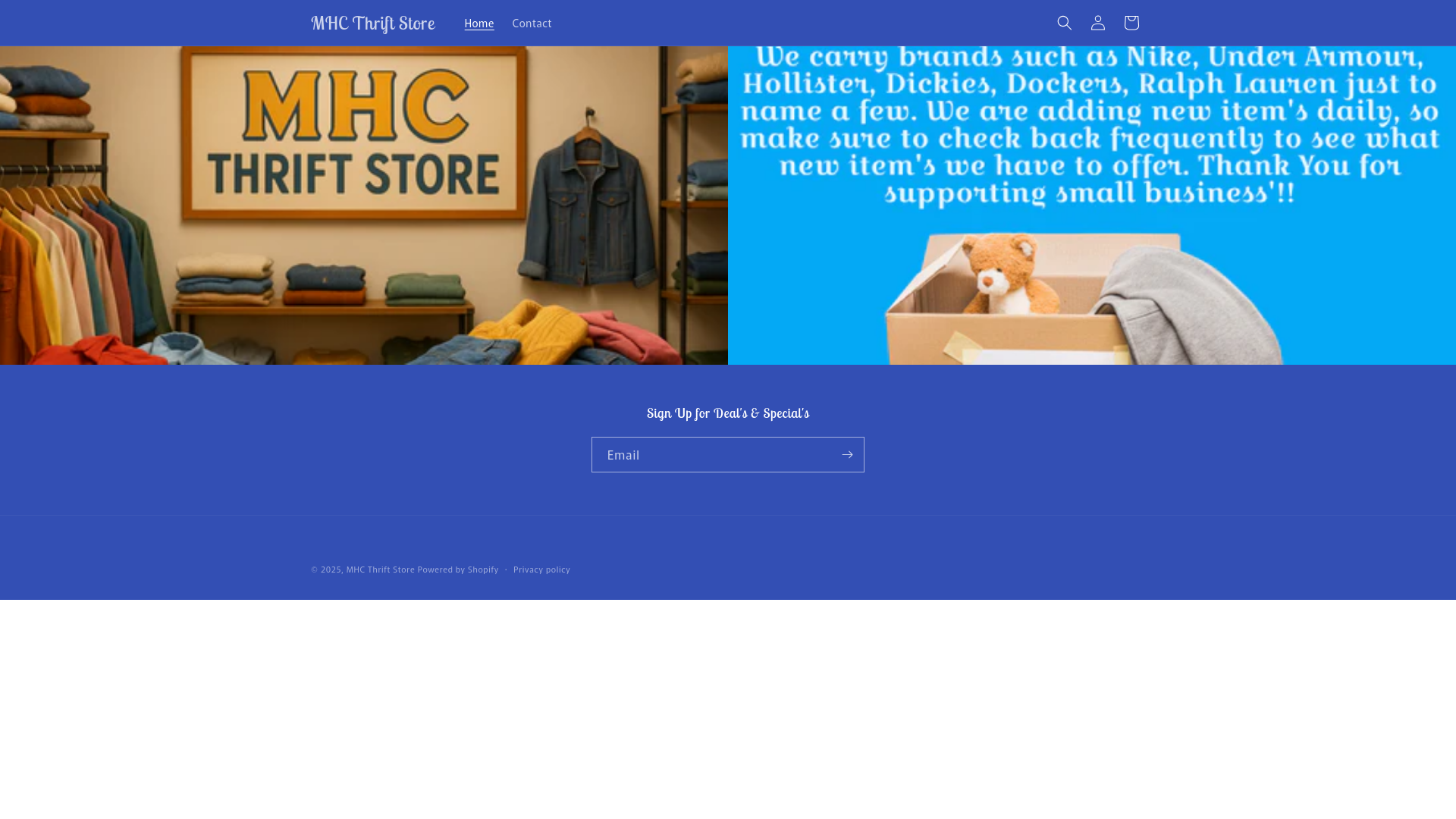 website screenshot of https://mhcthriftstore.com/