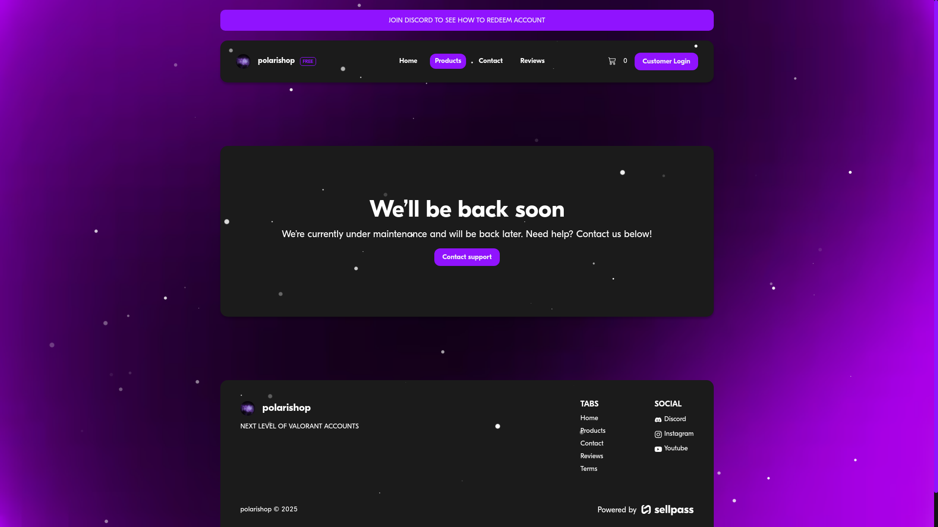 website screenshot of https://polarishop.sellpass.io/products
