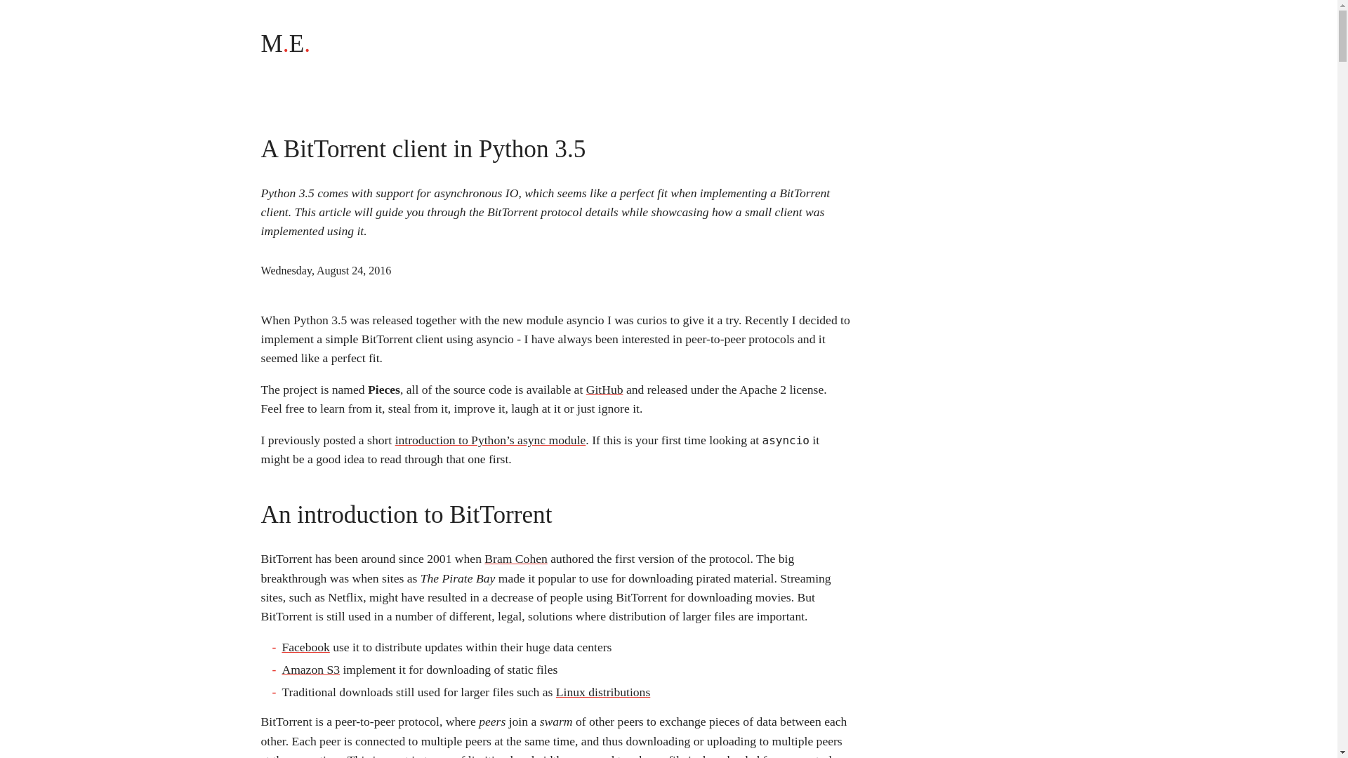 website screenshot of http://markuseliasson.se/article/bittorrent-in-python/