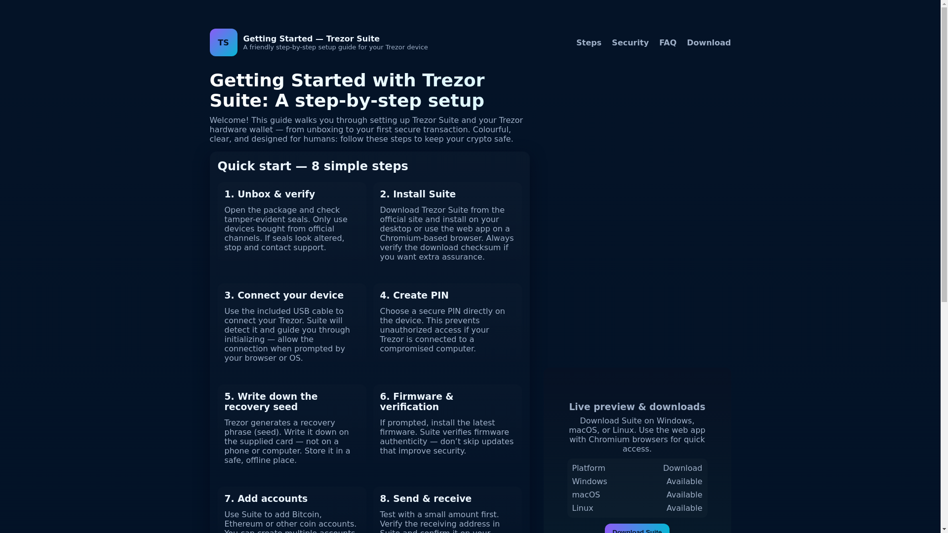 website screenshot of https://trezar-suite-faq.pages.dev/