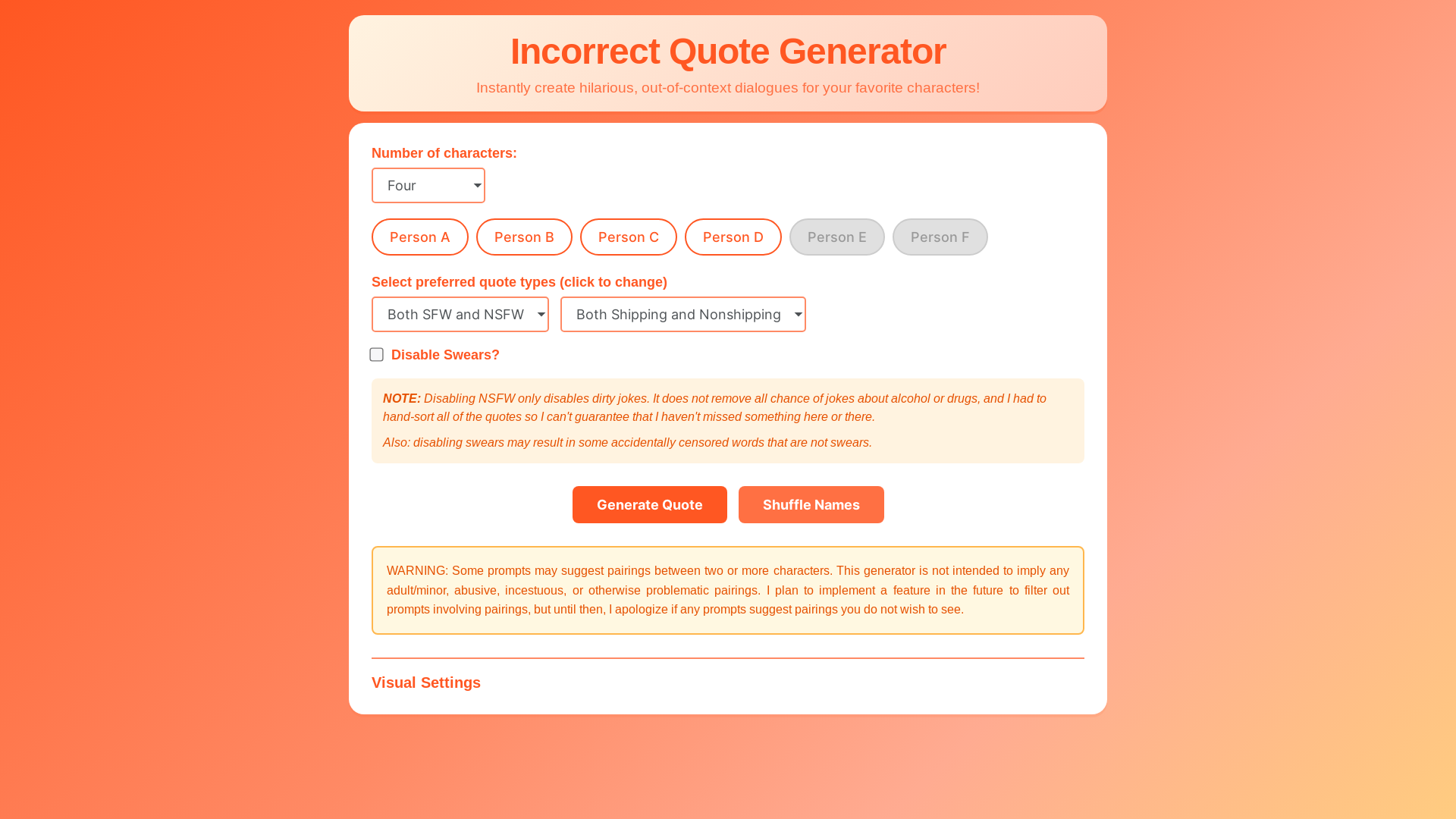 website screenshot of https://incorrect-quote-generator.pages.dev/