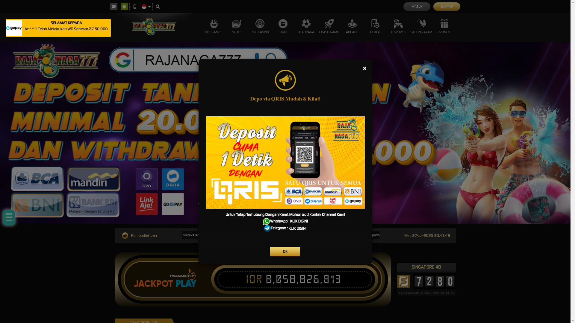 website screenshot of https://rajanaga777.club/