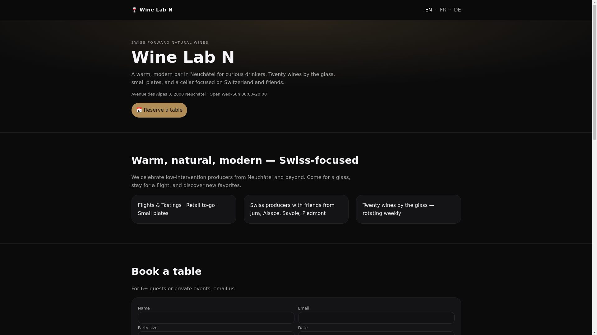 website screenshot of https://winelabn.ch/