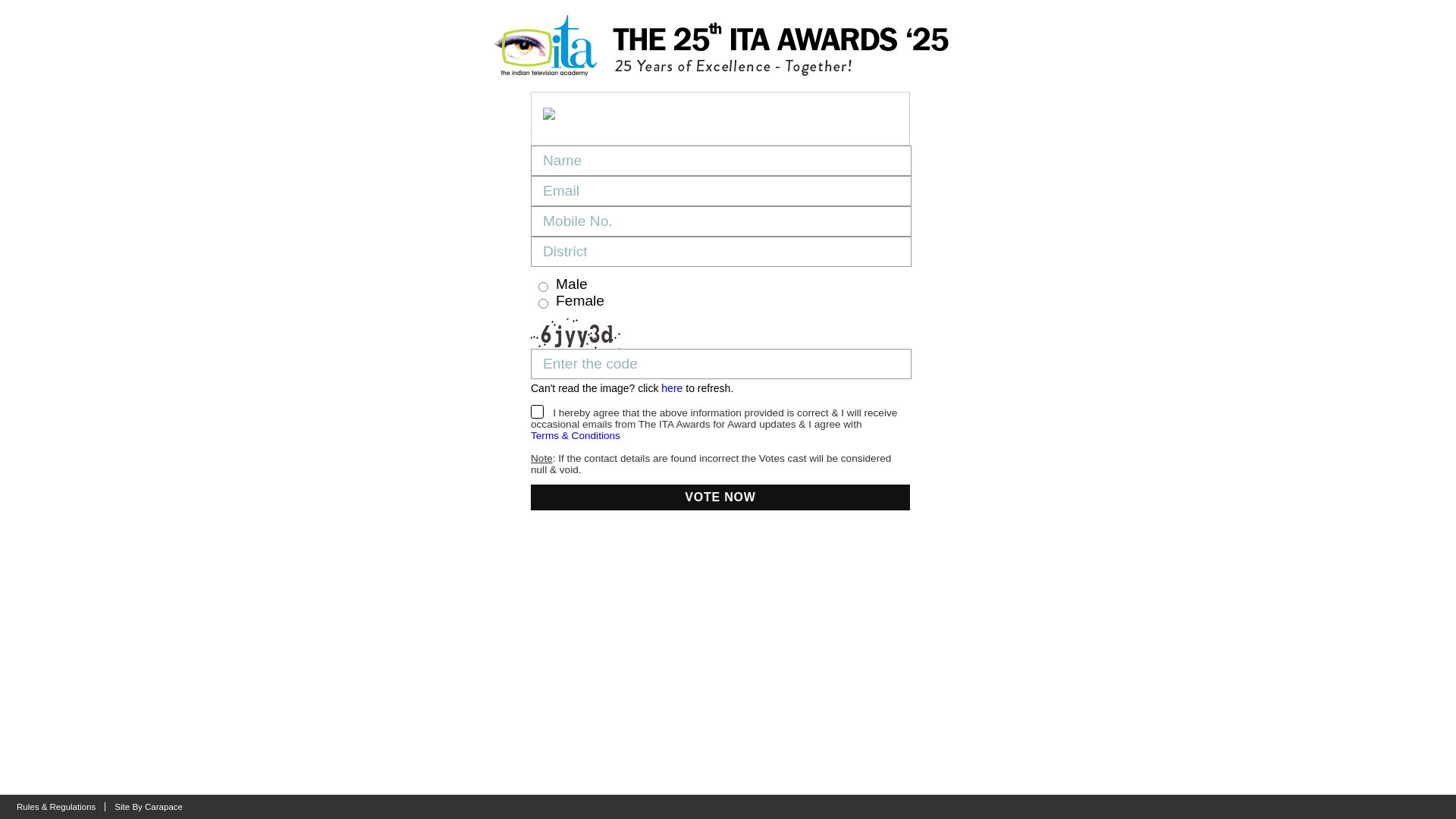 website screenshot of https://ita2025.indiantelevisionacademy.com/harshadchopda