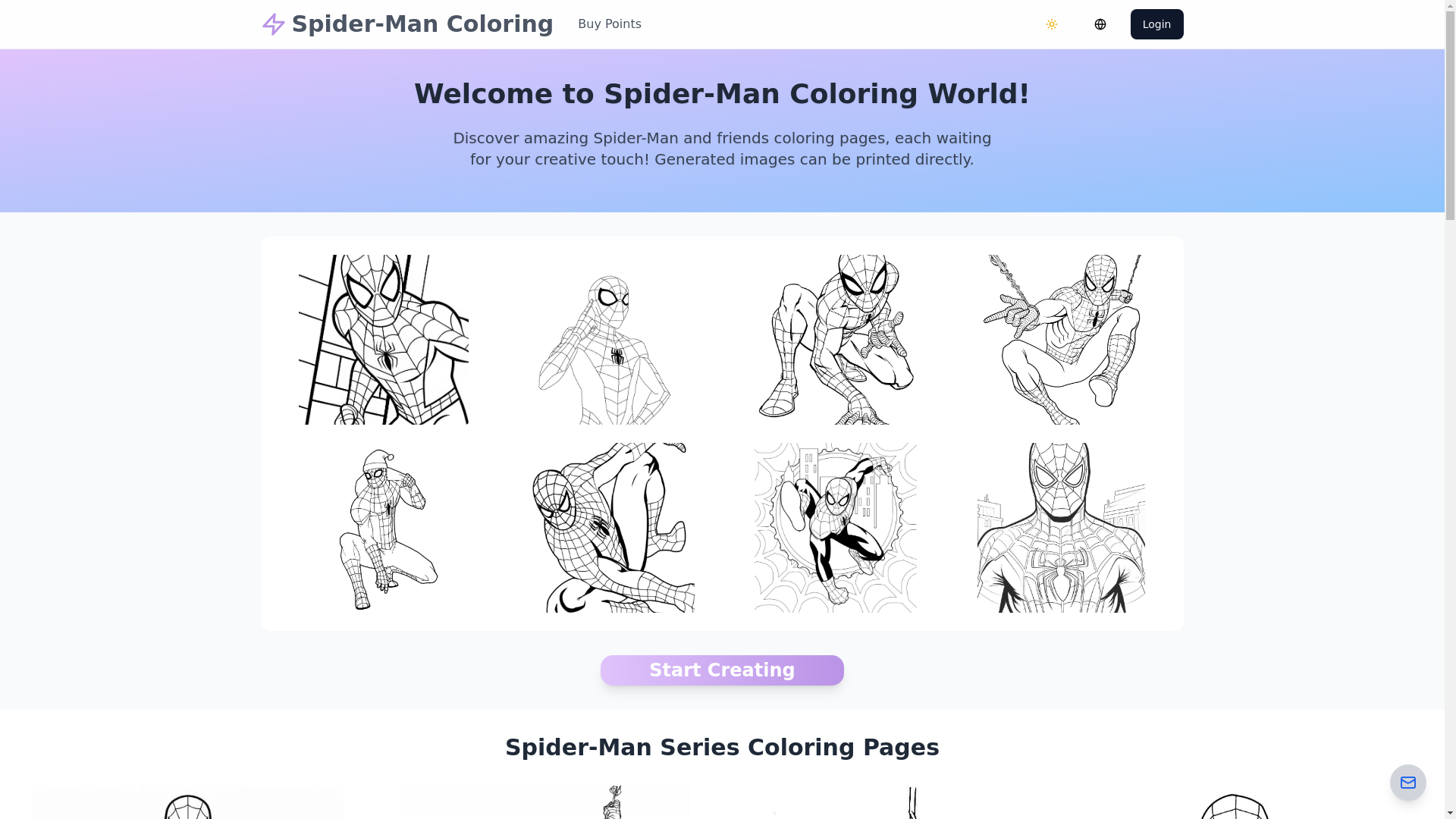 website screenshot of https://spidermancoloringpages.store/