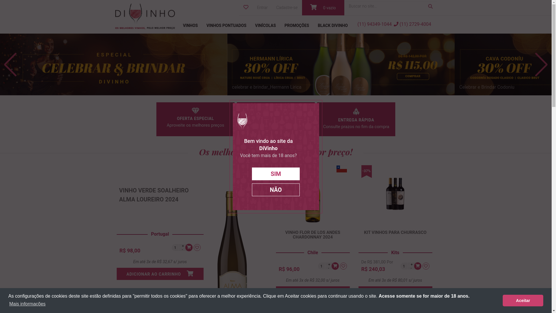 website screenshot of https://www.divinho.com.br/