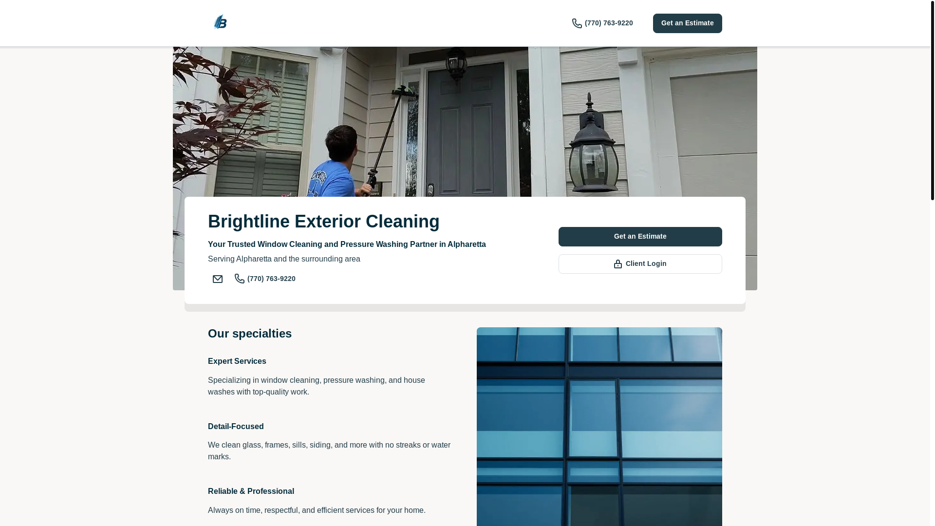 website screenshot of https://brightlineexteriorcleaning.online/