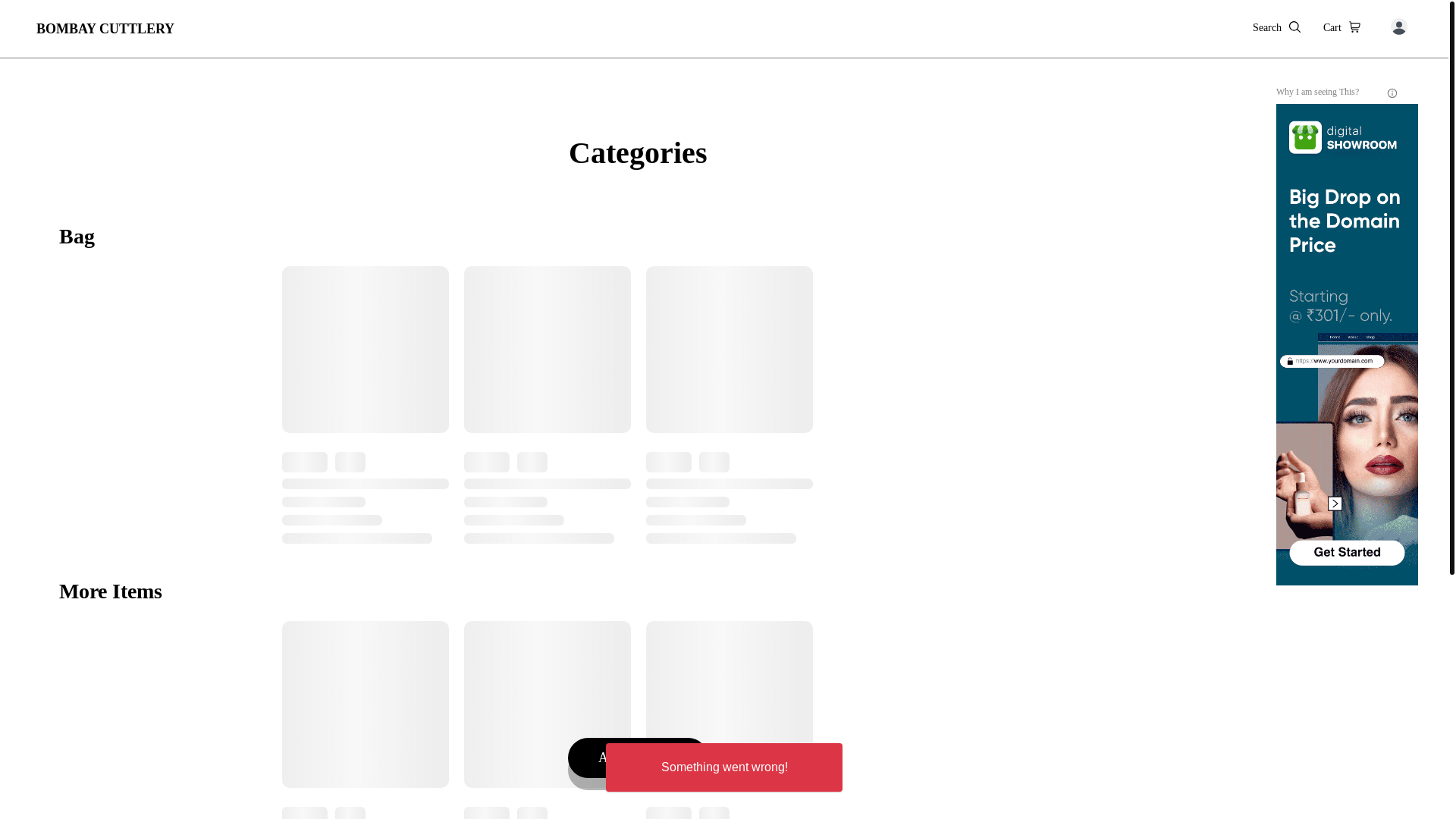 website screenshot of https://bombaycuttlery.co.in/