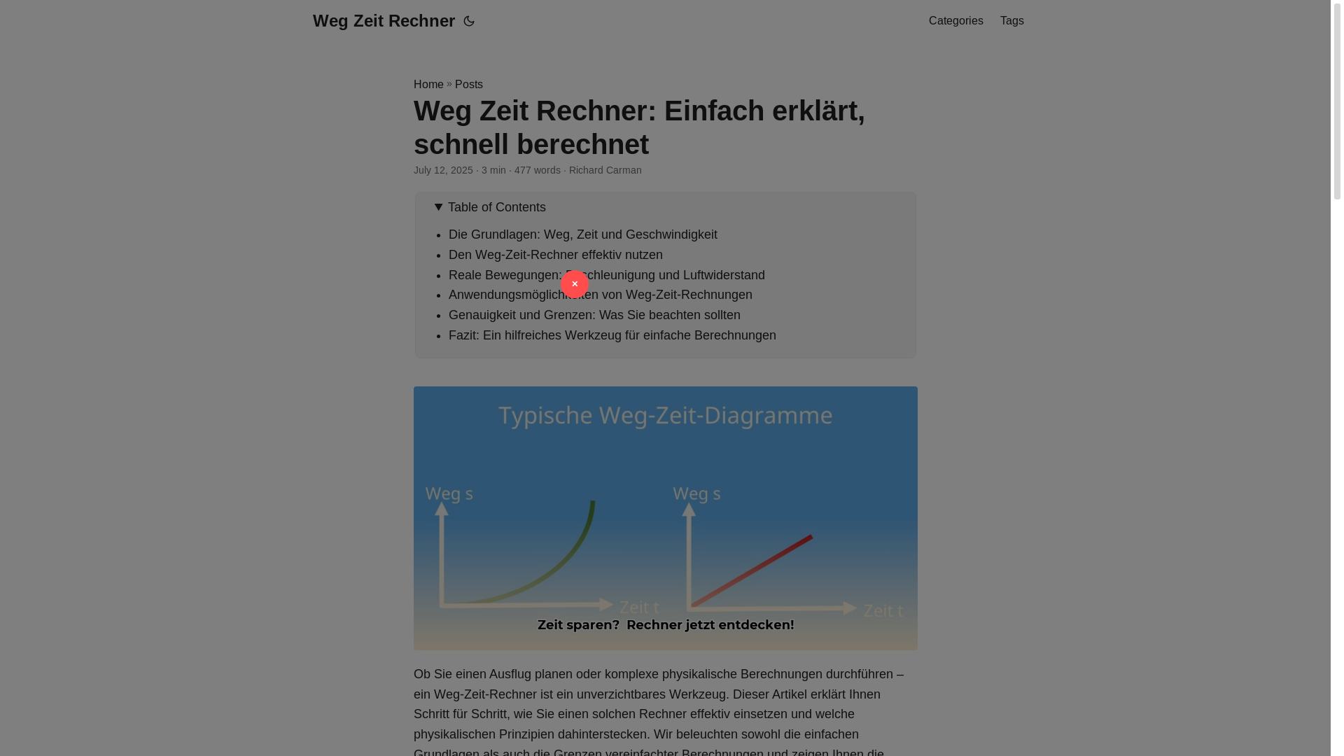 website screenshot of https://weg-zeit-rechner.pages.dev/