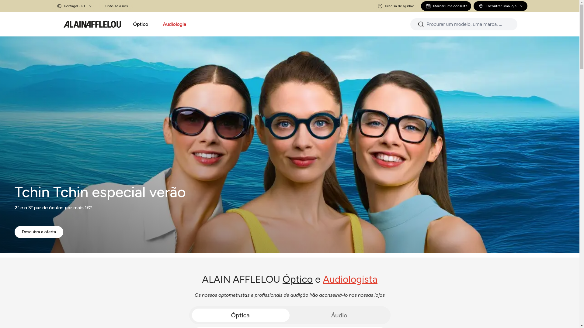 website screenshot of https://www.afflelou.pt/