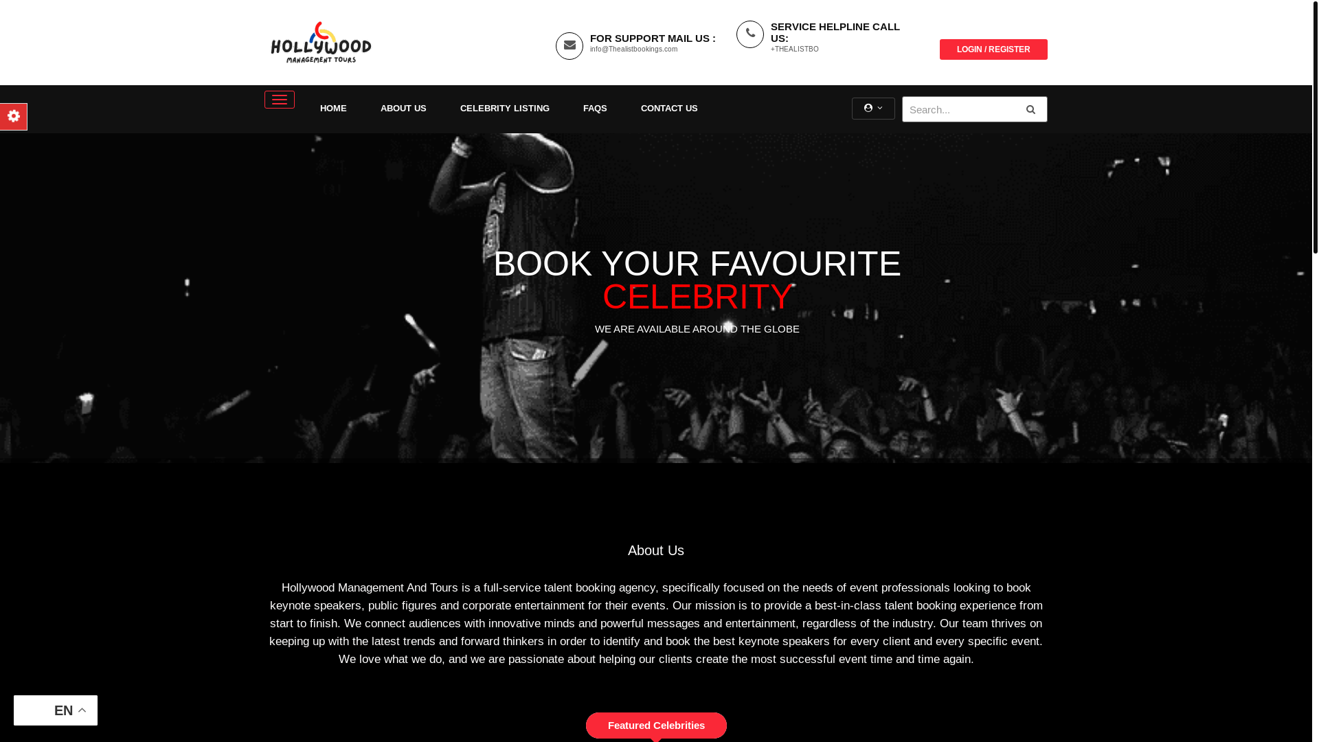 website screenshot of https://thealistbookings.com/