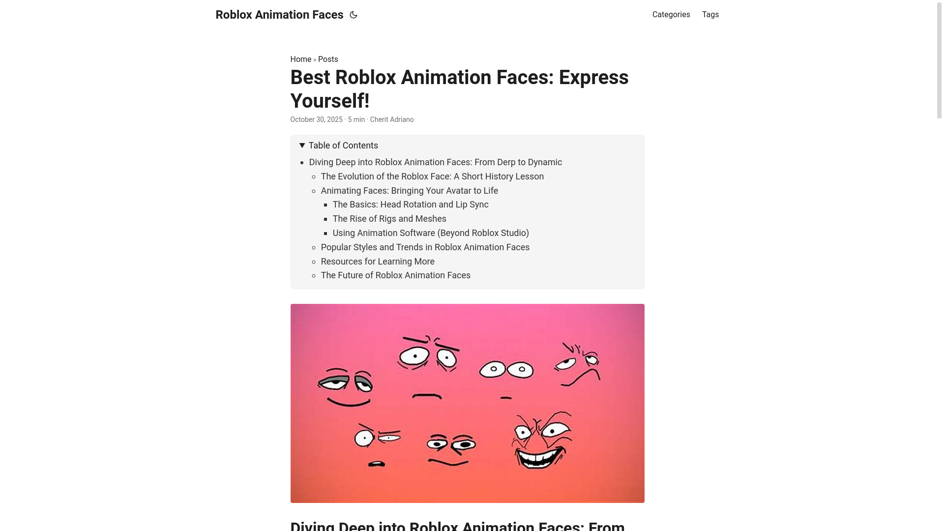 website screenshot of https://roblox-animation-faces.pages.dev/