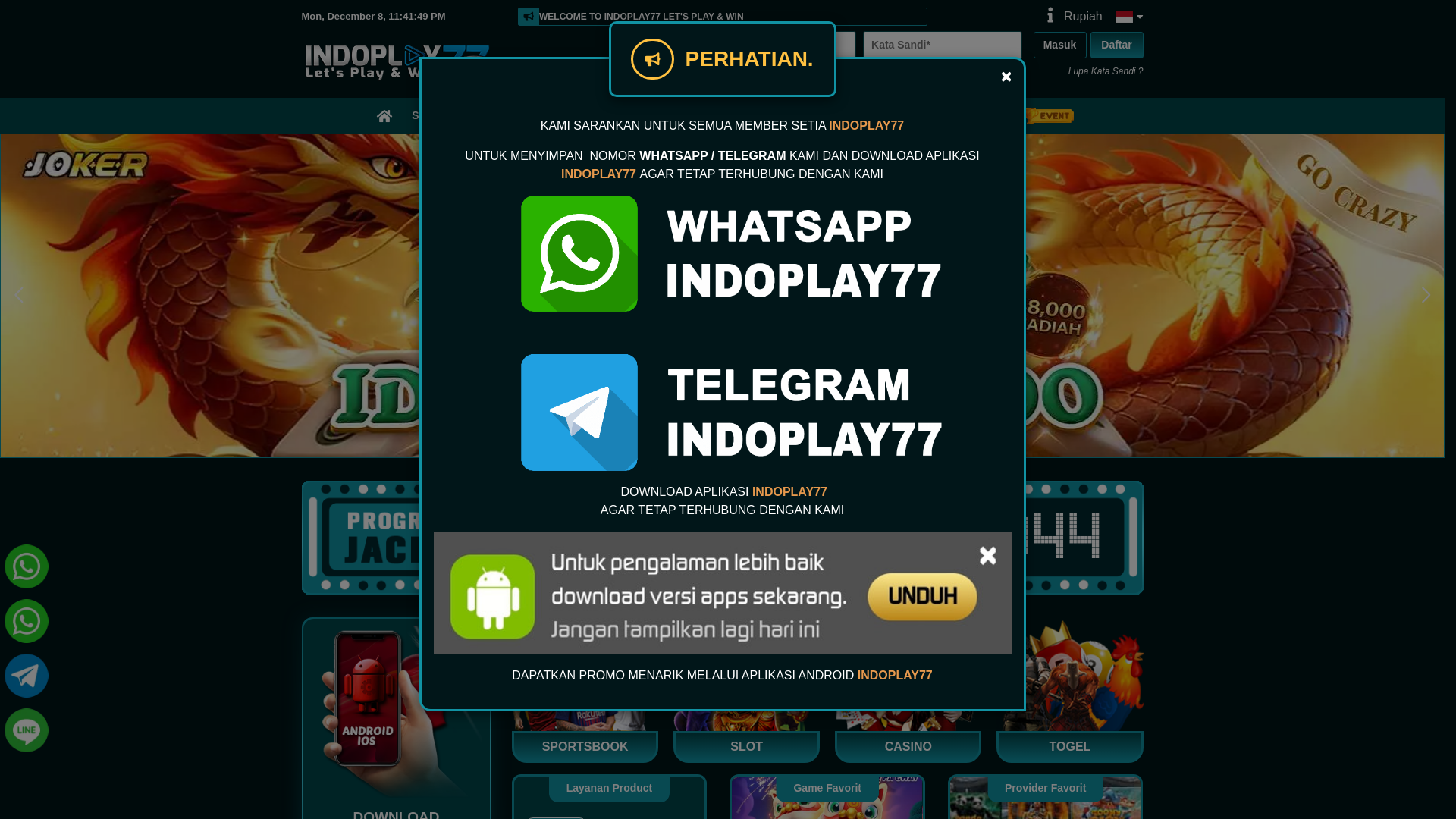 website screenshot of https://indoplay77.online/