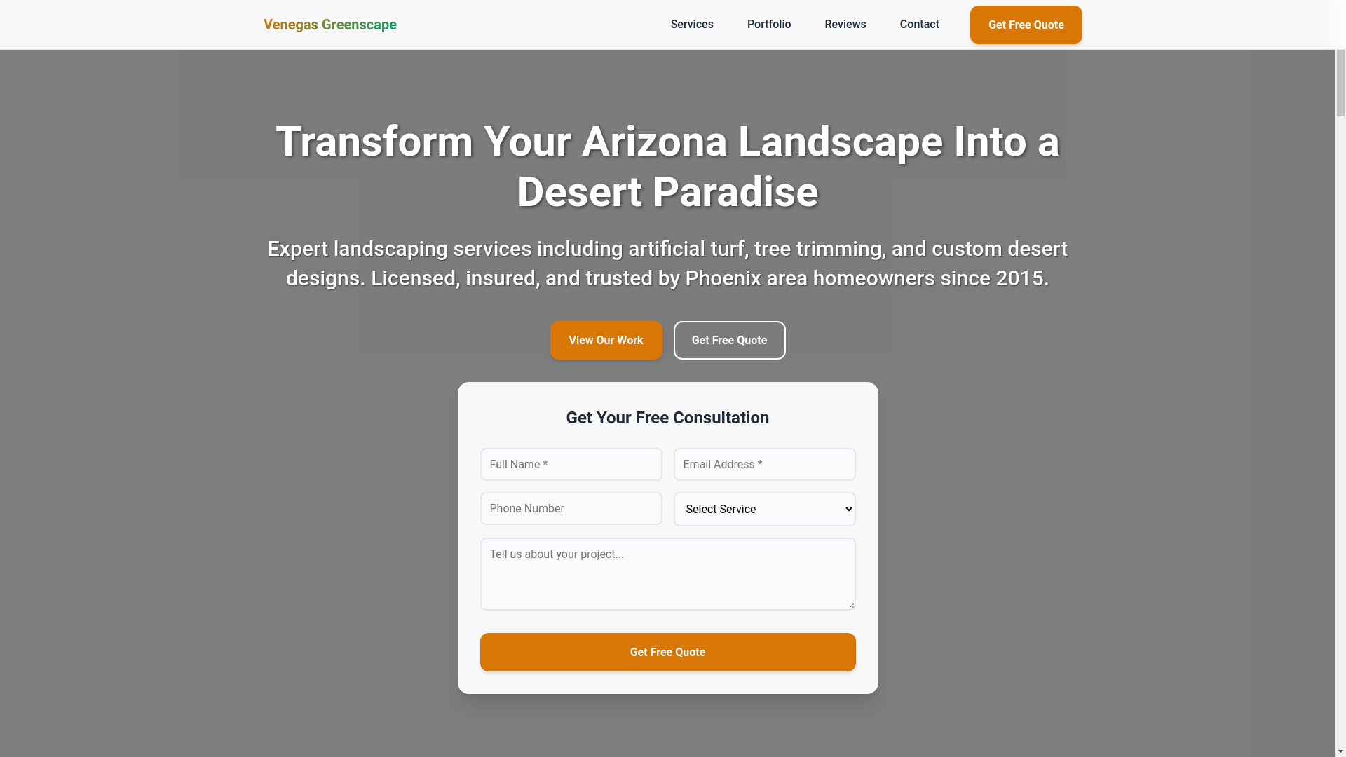 website screenshot of https://venegasgreenscapes.com/