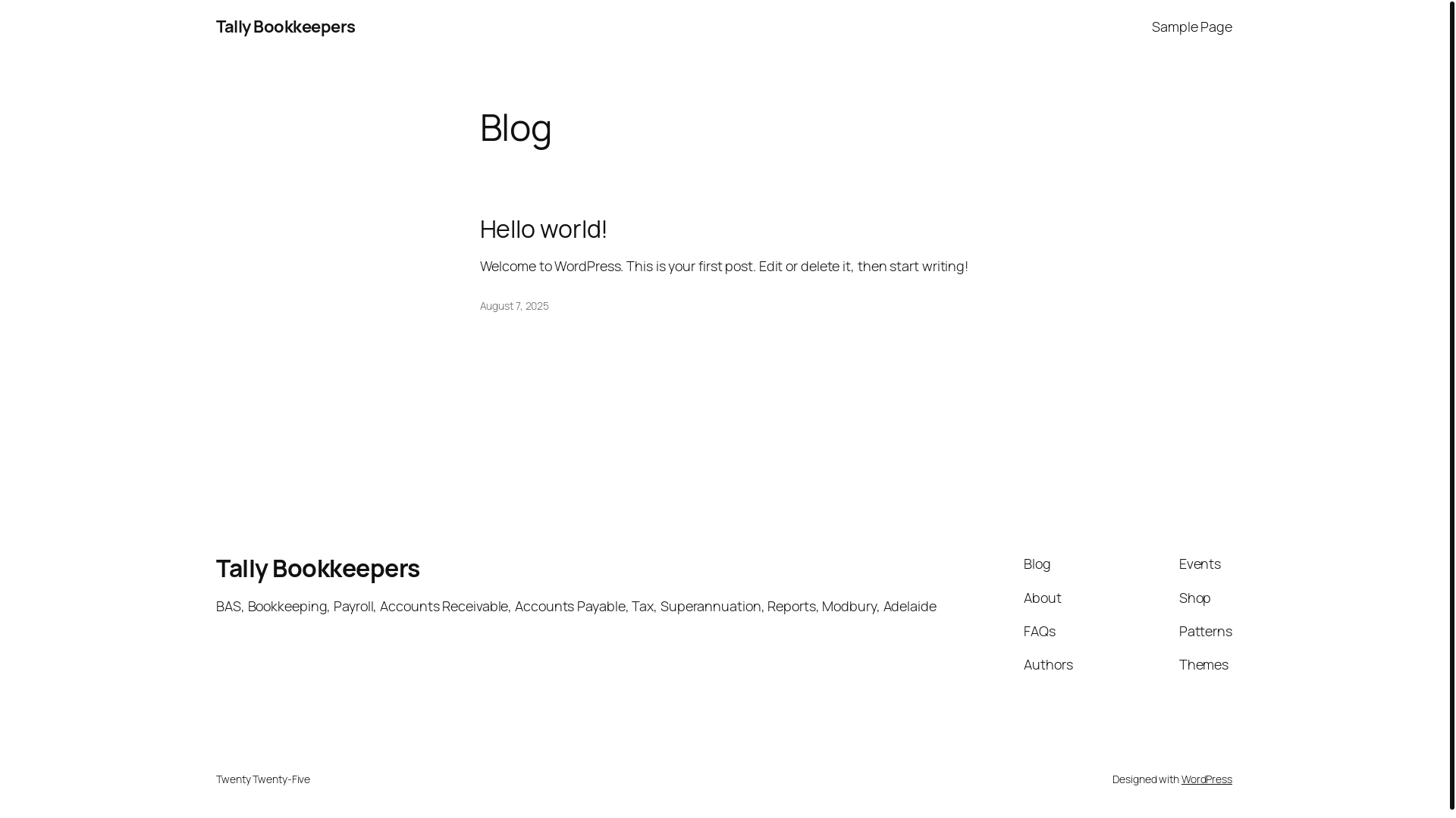 website screenshot of https://tallybookkeepers.com.au/