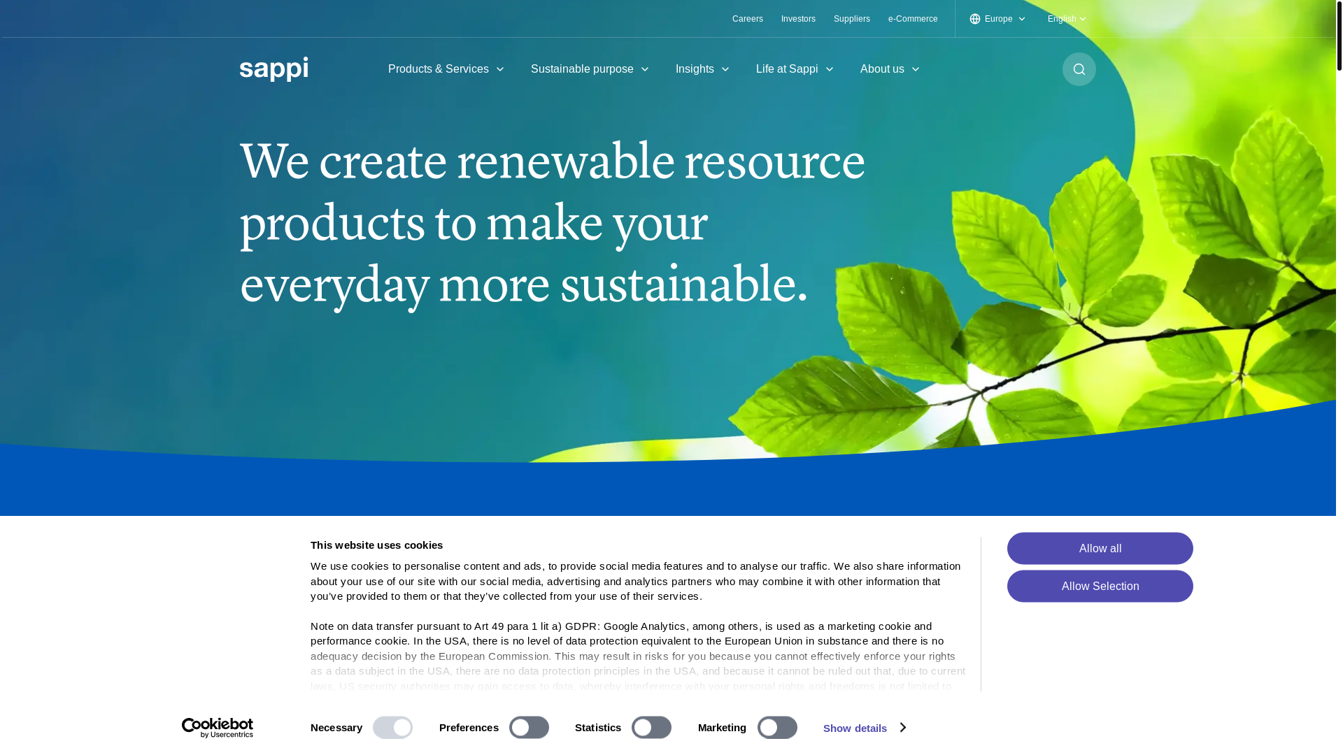 website screenshot of https://sappi.com/