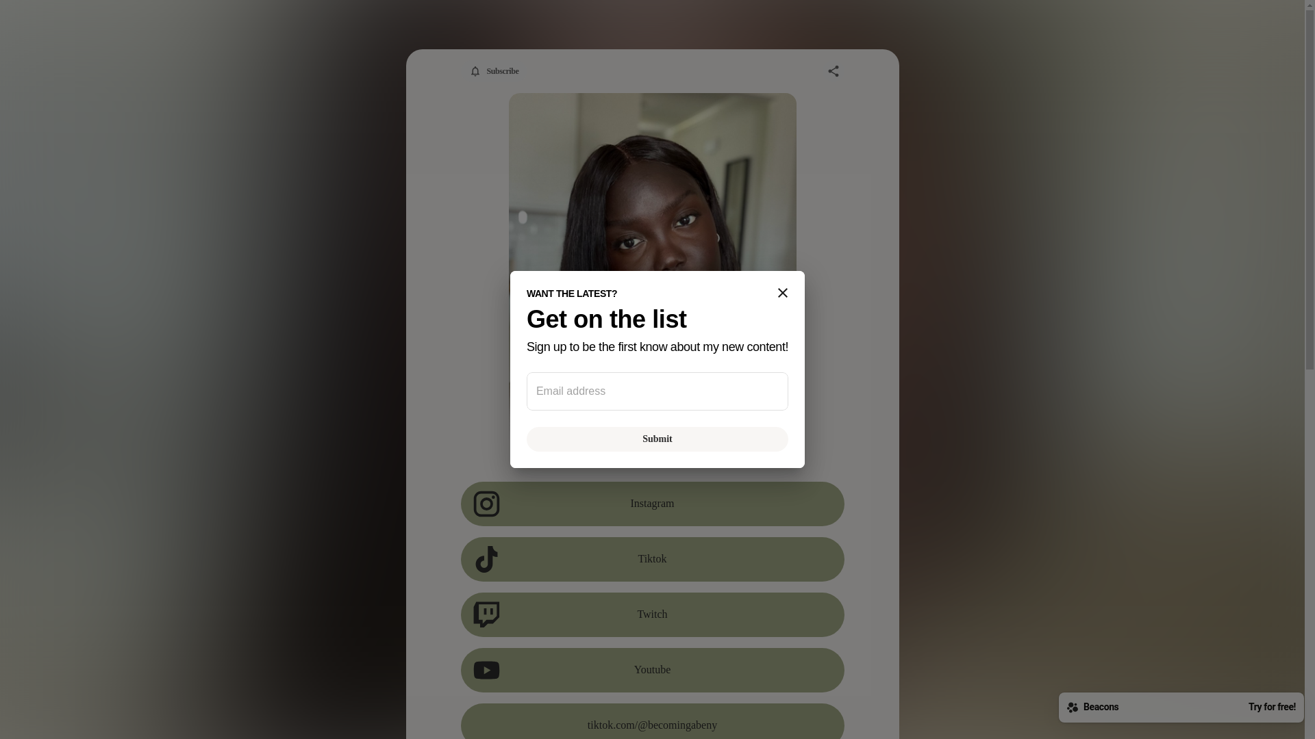 website screenshot of https://becomingabeny.com/