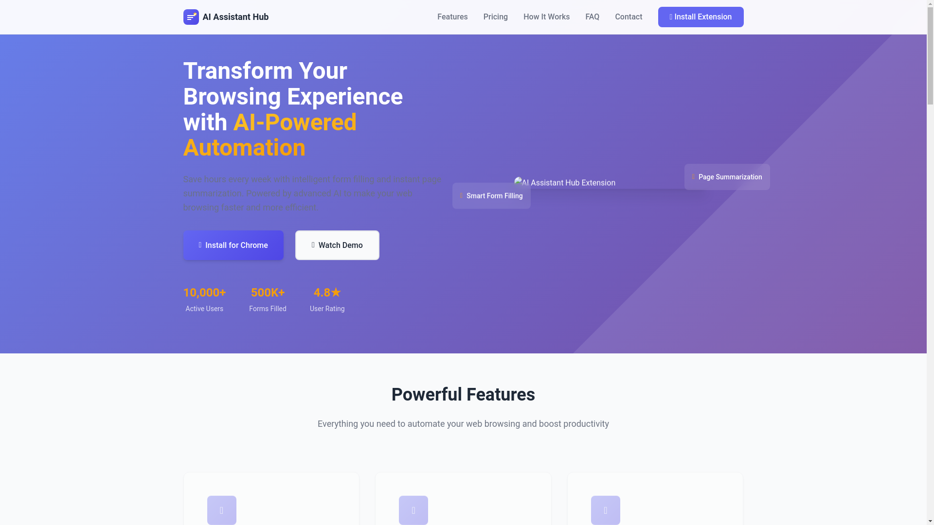 website screenshot of https://ai-assistant-hub-website.pages.dev/