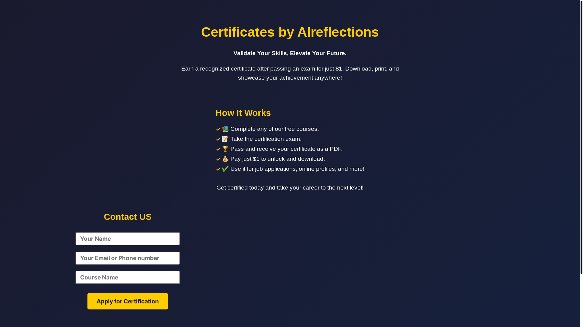 website screenshot of https://certificatesbyalreflections.pages.dev/
