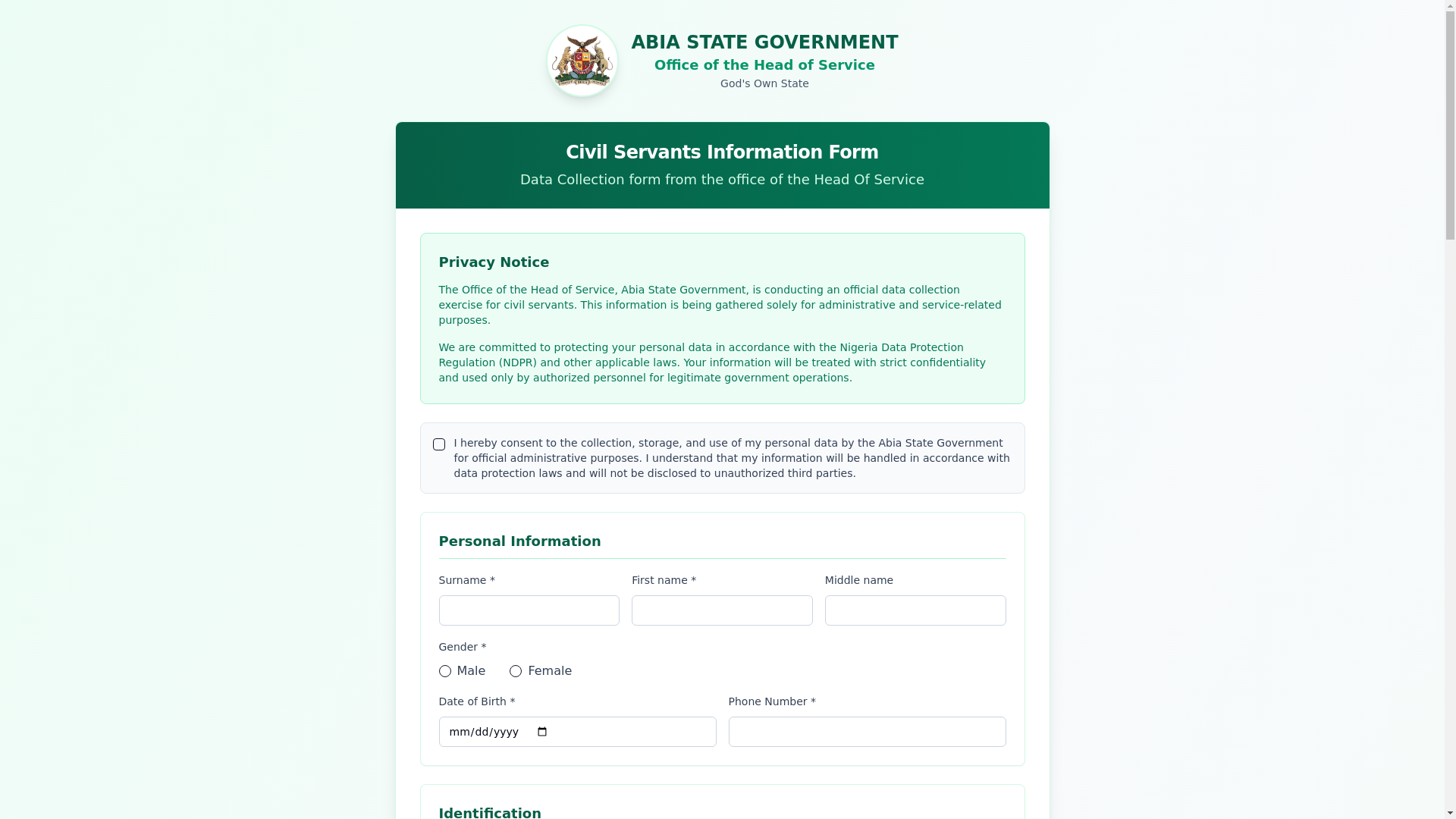 website screenshot of https://abiacivilservantsinfo.com.ng/