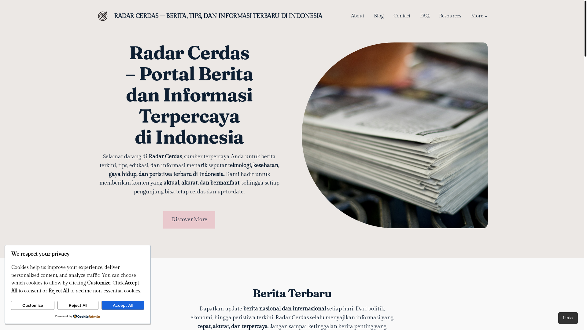 website screenshot of https://radarcerdas.id/