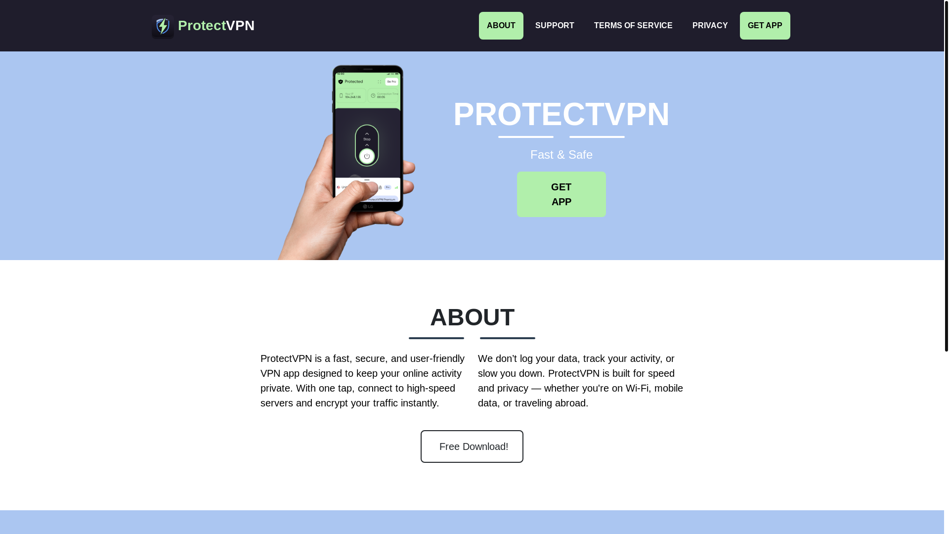 website screenshot of https://protectvpn.pages.dev/