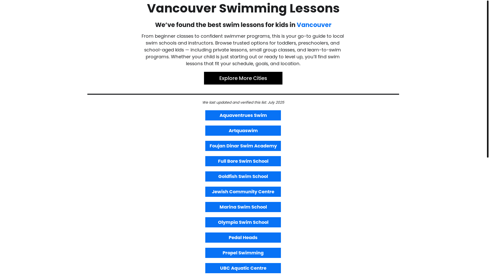 website screenshot of https://vancouverswimminglessons.ca/