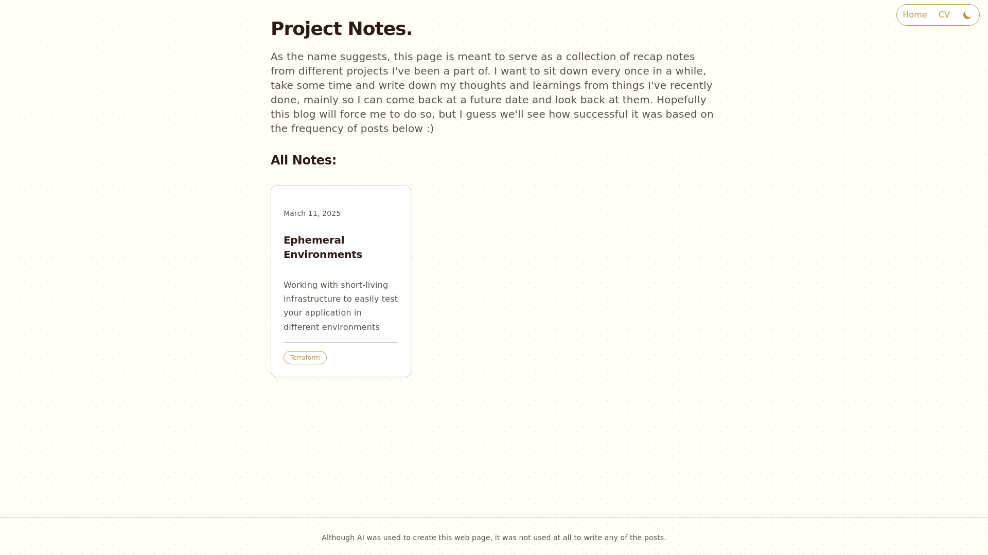 website screenshot of https://projectnotes.dev/