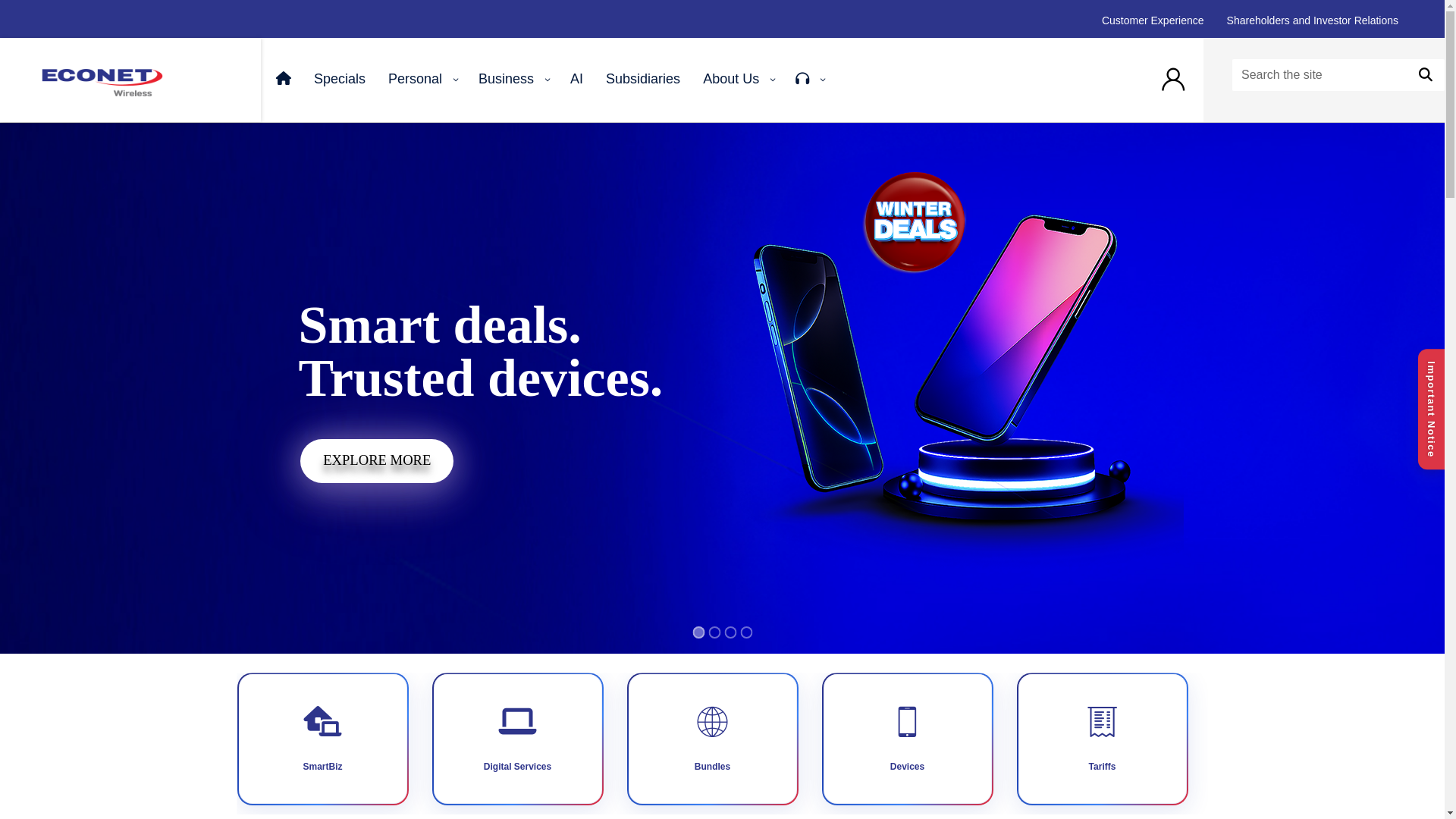 website screenshot of https://www.econet.co.zw/