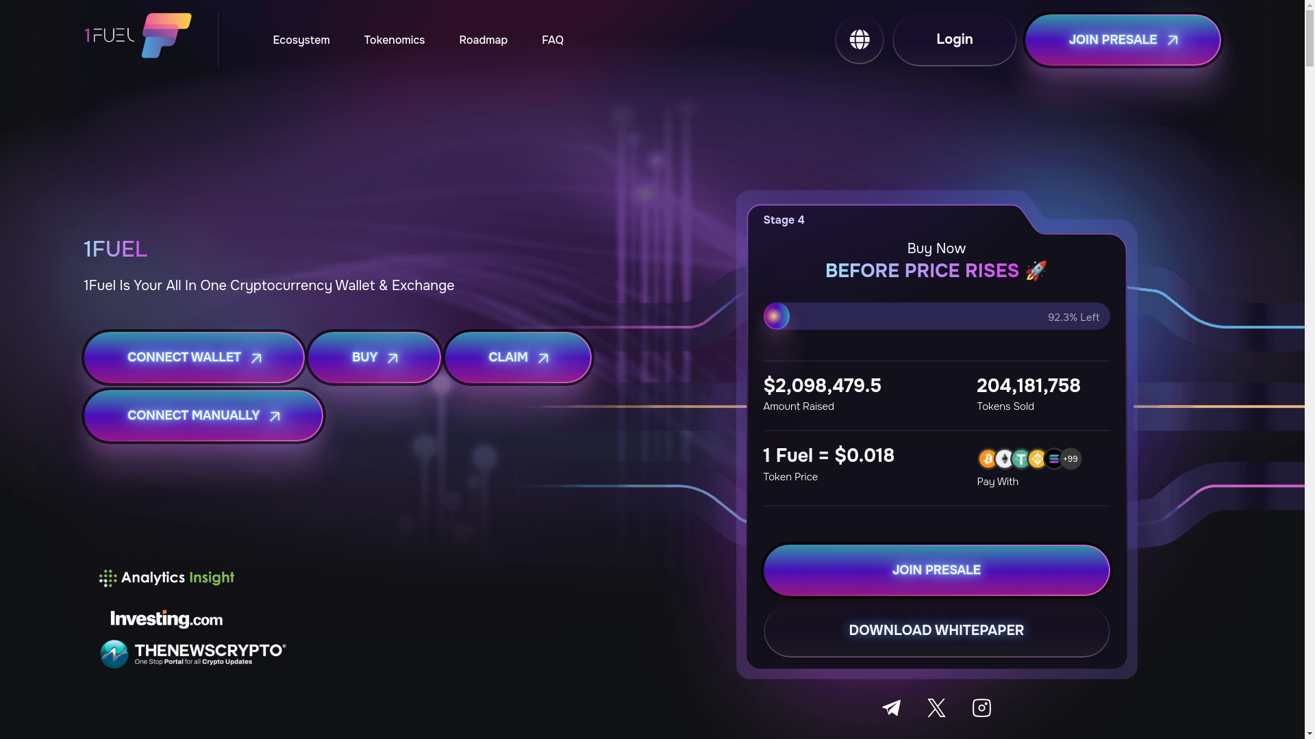website screenshot of https://1fueliotoken.life/