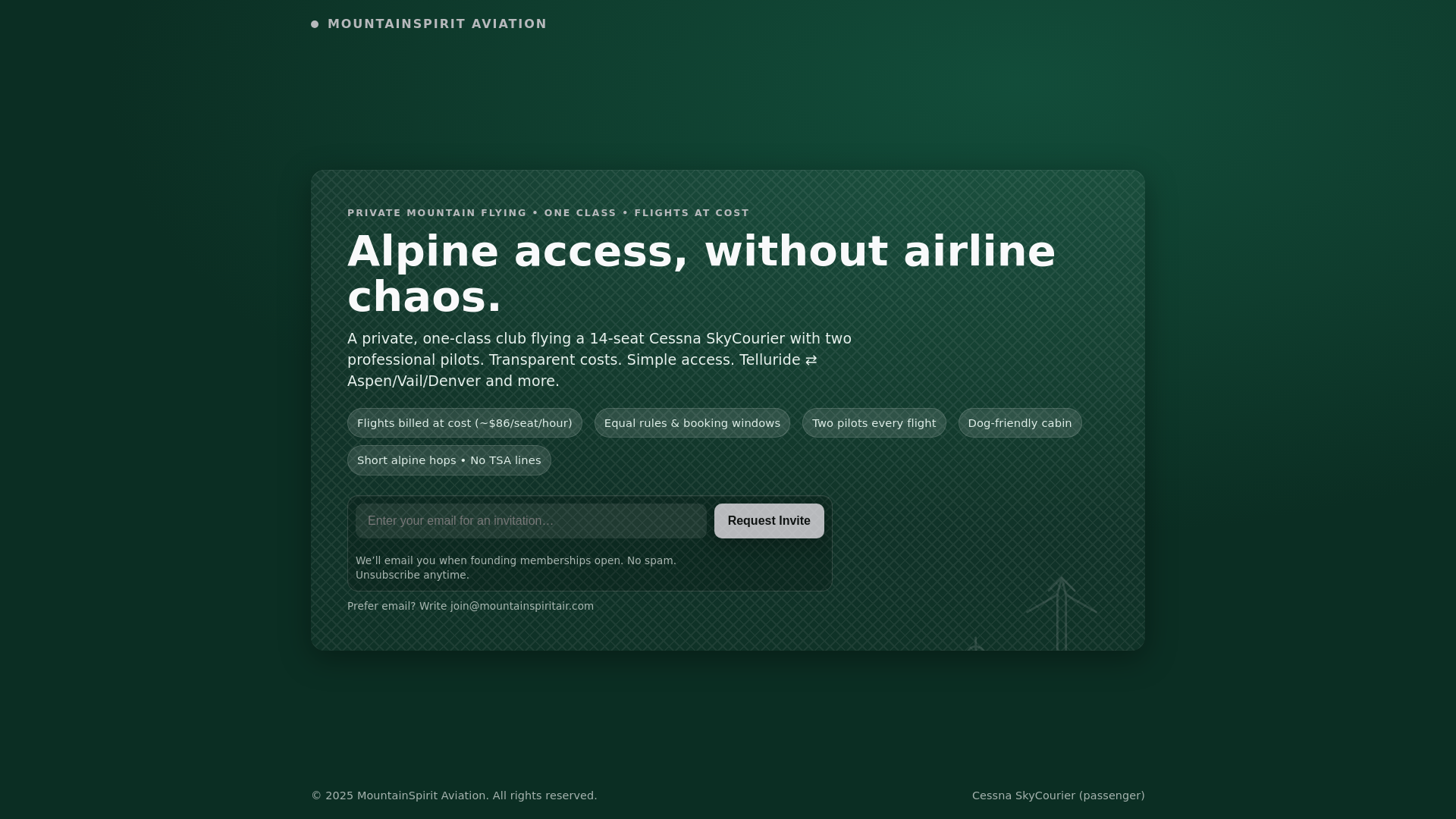 website screenshot of https://mountainspiritair.com/
