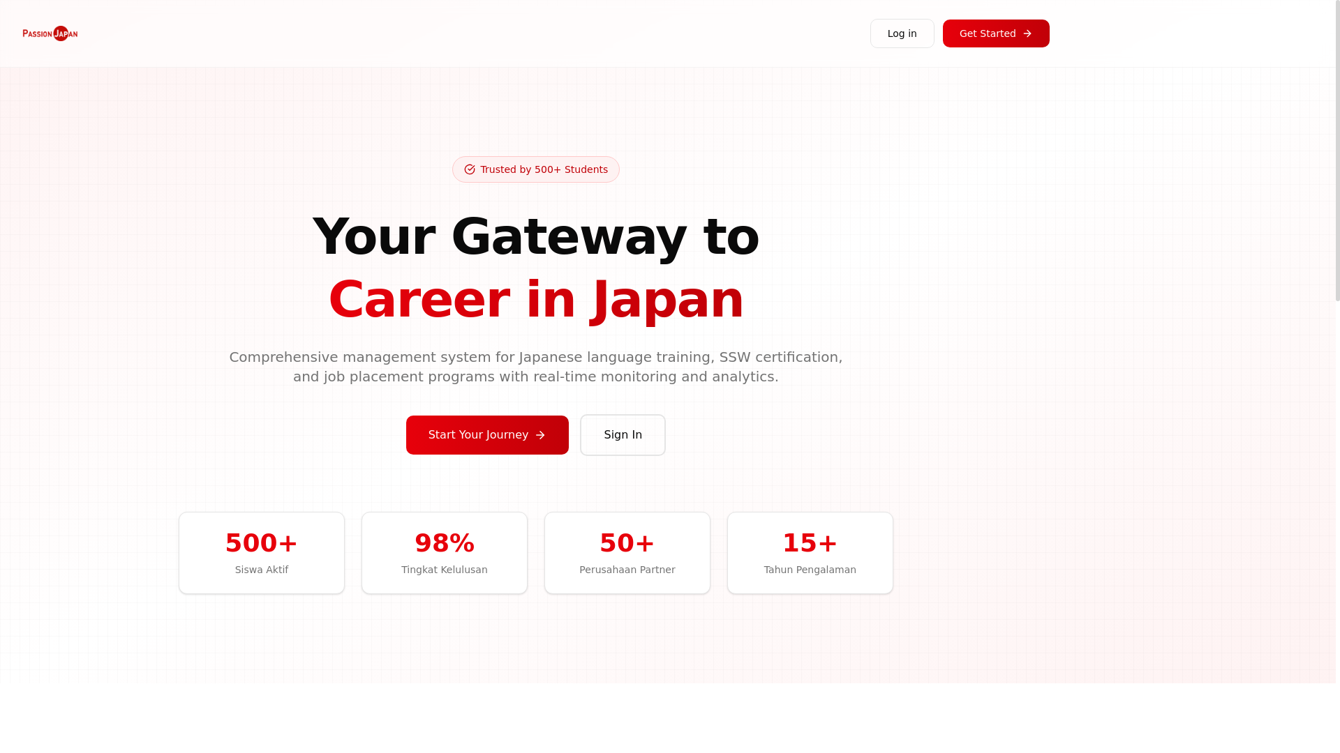 website screenshot of https://passionjapan.co.id/