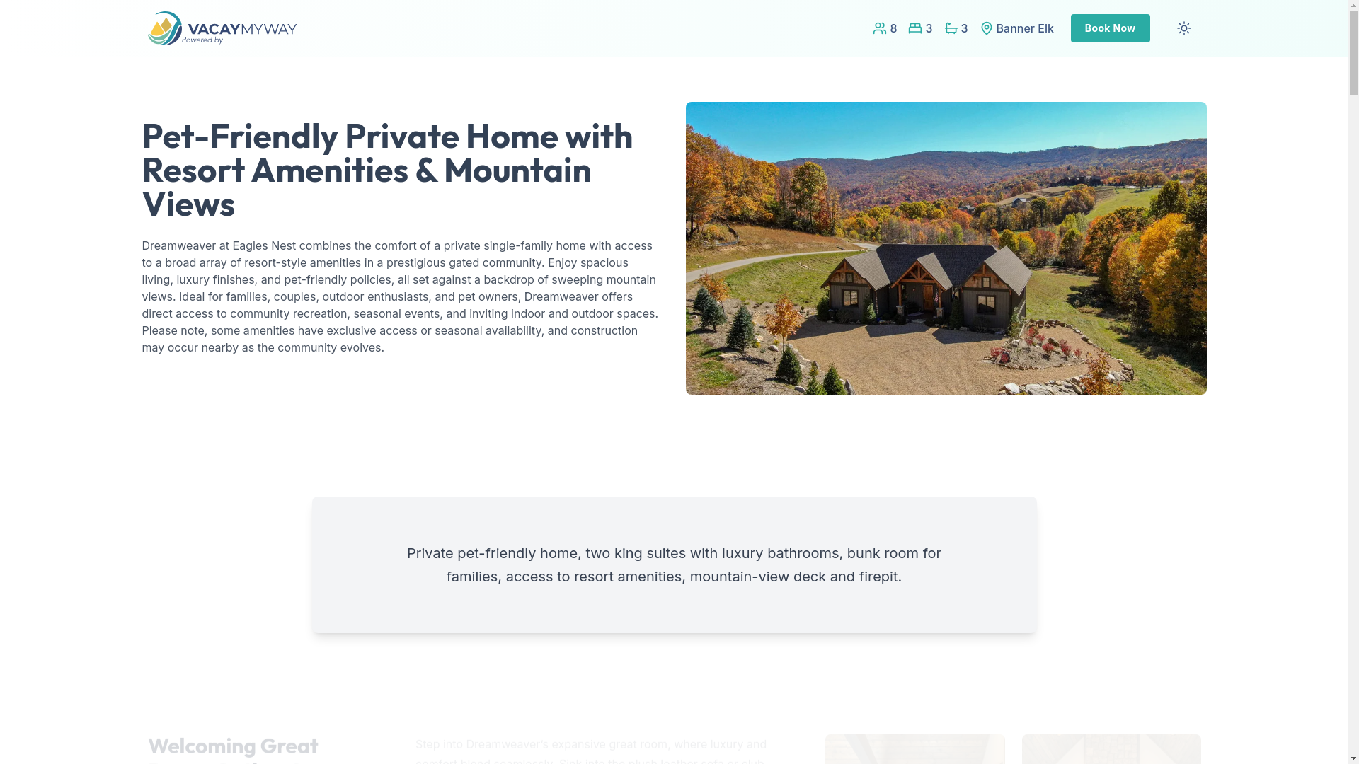 website screenshot of https://dreamoverlook.vacations/